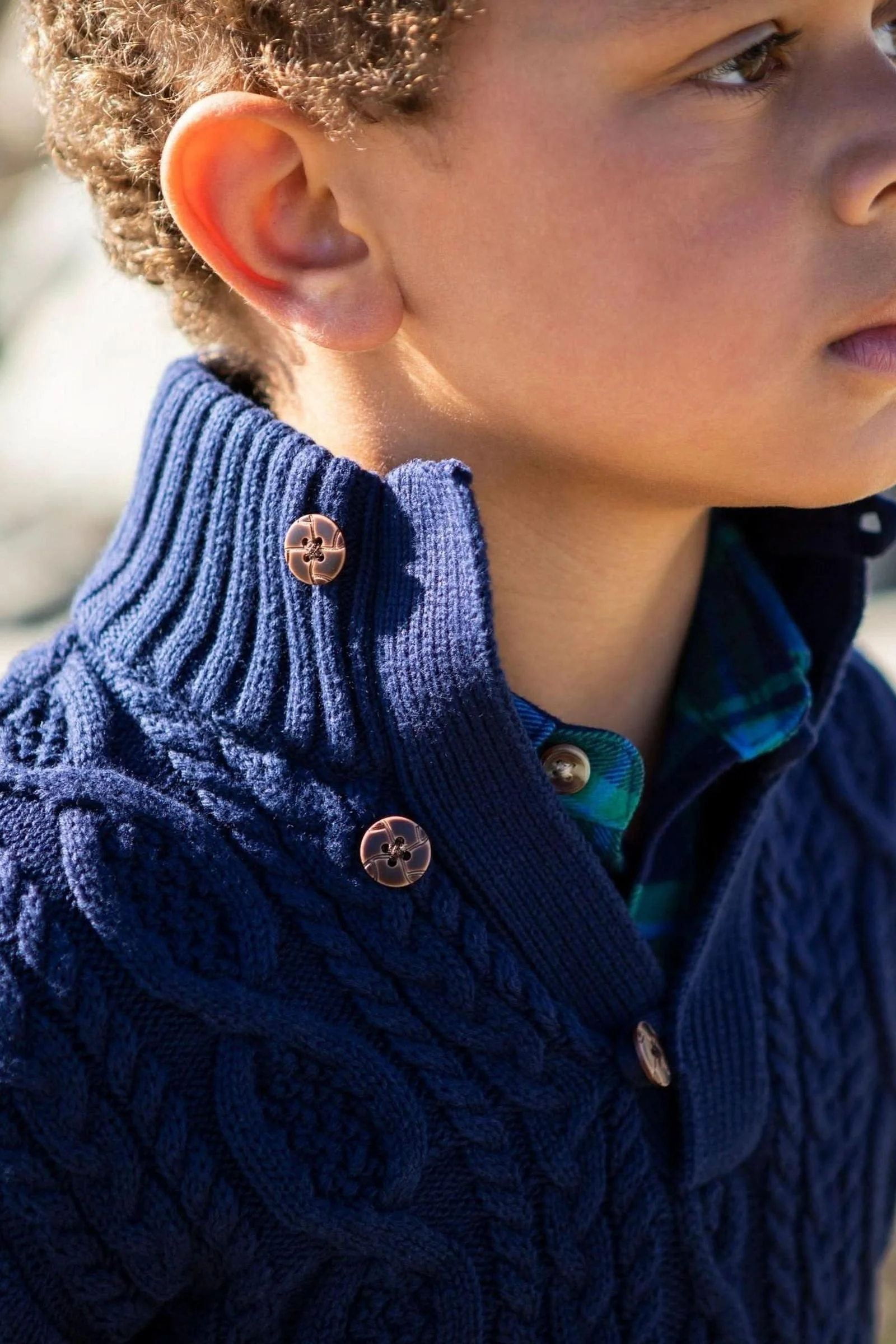 Hope & Henry Organic Cotton Mock Neck Cable Sweater with Buttons for Baby Boys, Navy, Baby