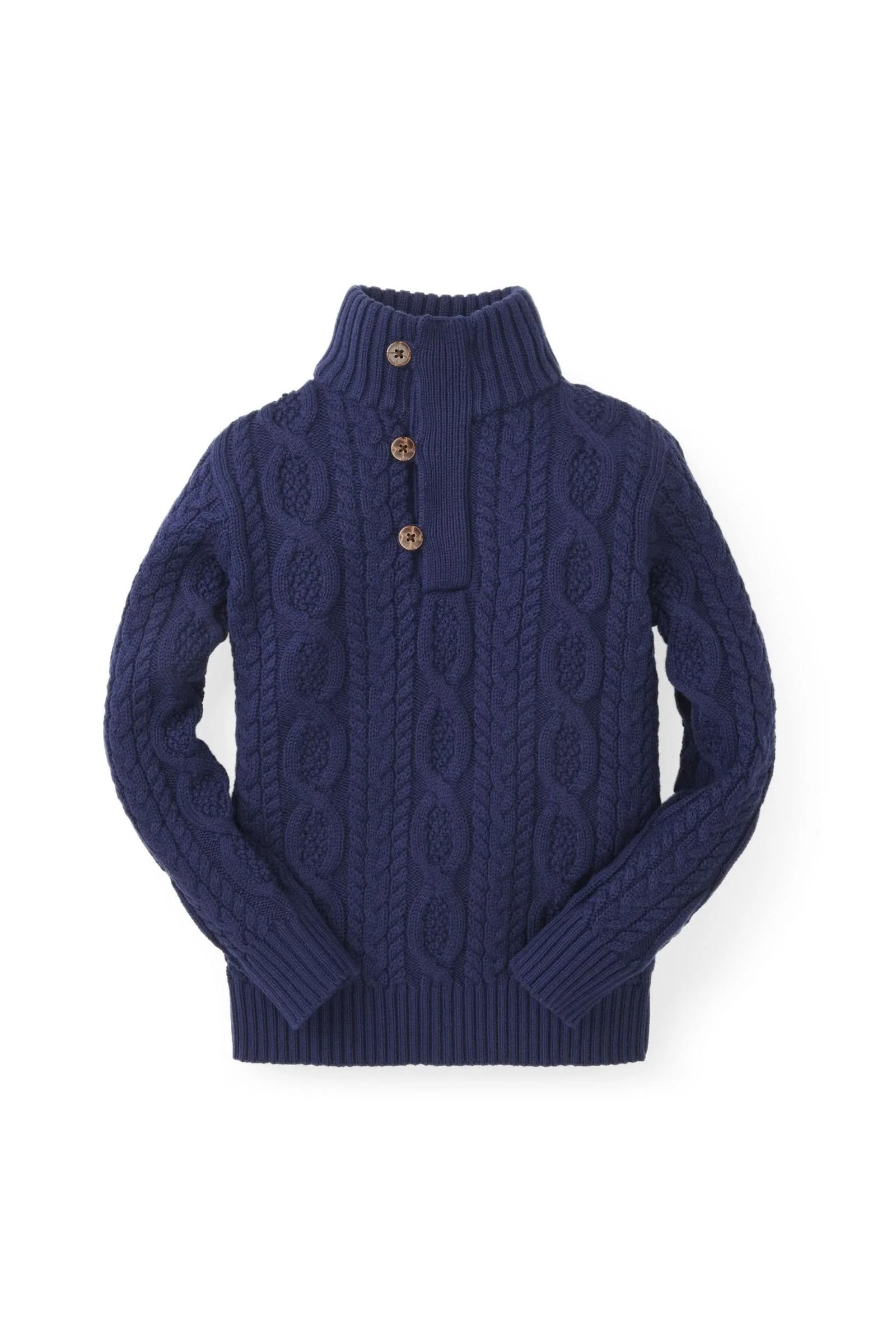 Hope & Henry Organic Cotton Mock Neck Cable Sweater with Buttons for Baby Boys, Navy, Baby - Image 2