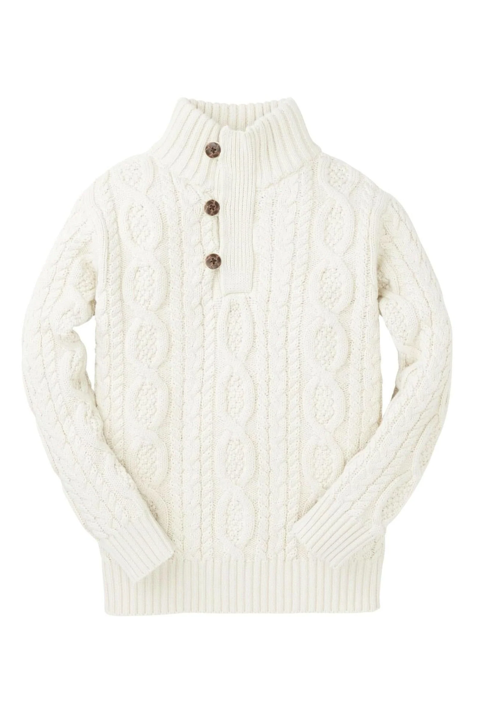 Hope & Henry Mock Neck Organic Cotton Cable Sweater with Buttons for Baby Boys, White - Image 2