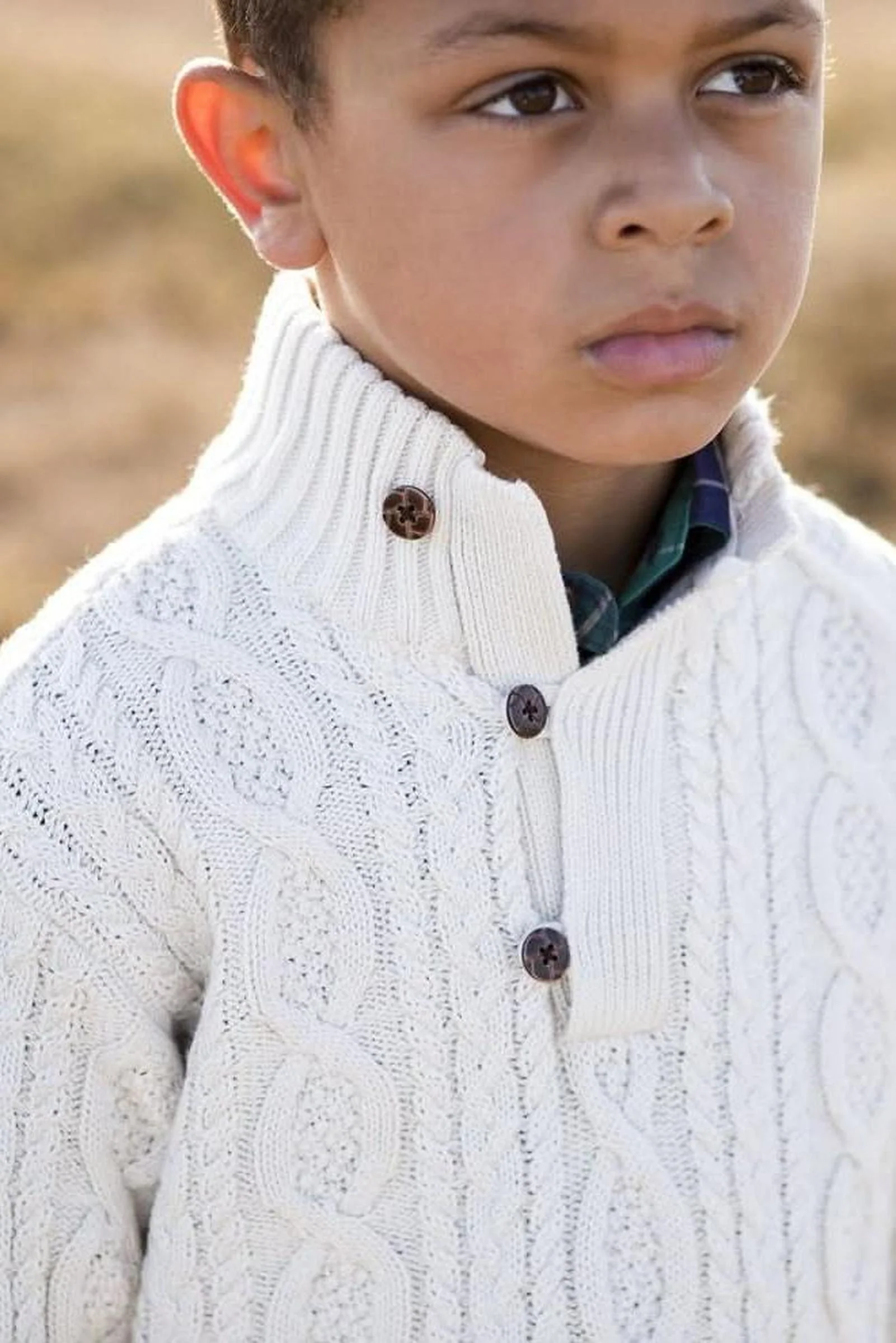 Hope & Henry Mock Neck Organic Cotton Cable Sweater with Buttons for Baby Boys, White - Image 3