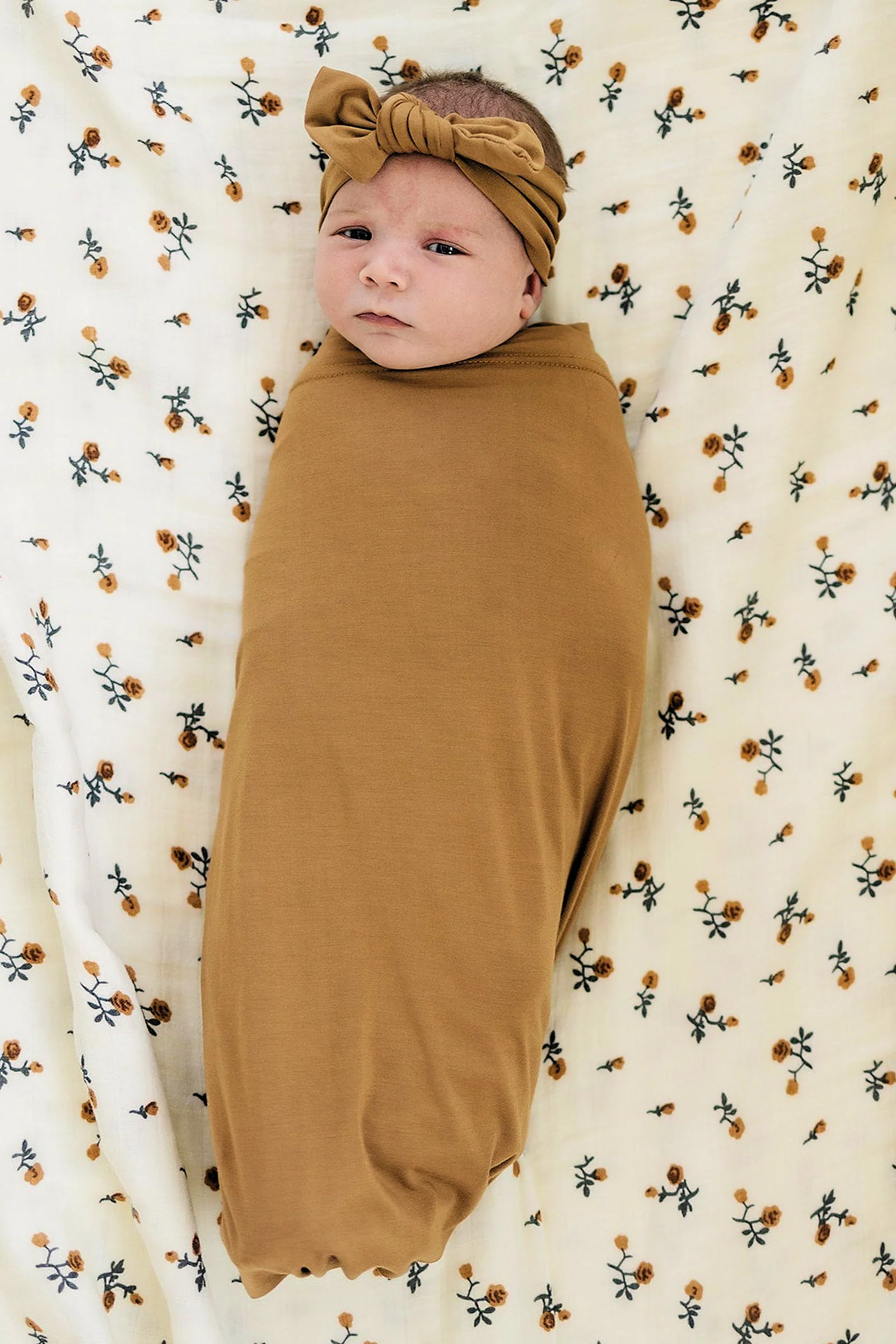 Mebie Baby Mustard Swaddle Blanket + Hat OR Head Wrap Set, Bamboo, Baby Essentials - Image 3