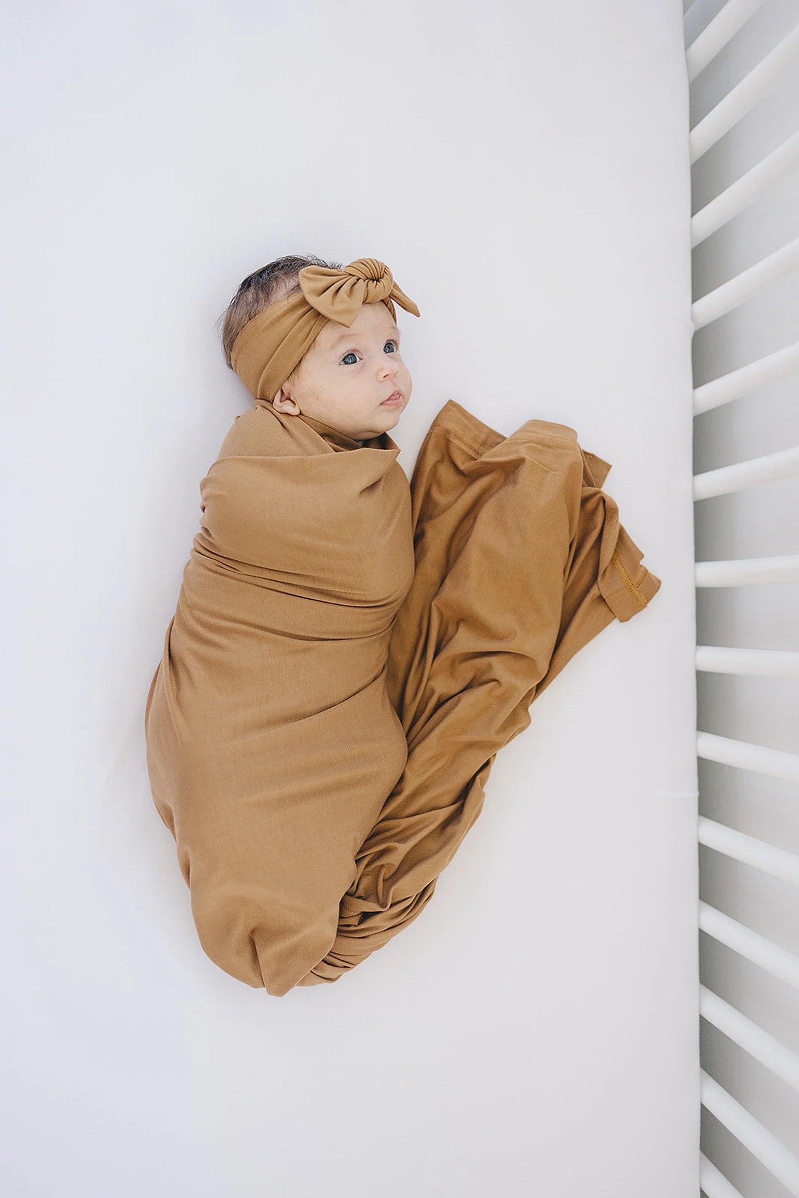 Mebie Baby Mustard Swaddle Blanket + Hat OR Head Wrap Set, Bamboo, Baby Essentials - Image 5