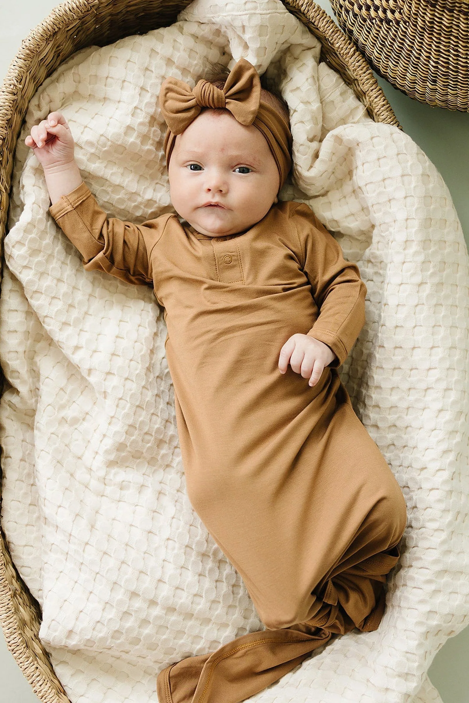 Mebie Baby Mustard Knot Gown, Bamboo, Baby Essentials - Image 6