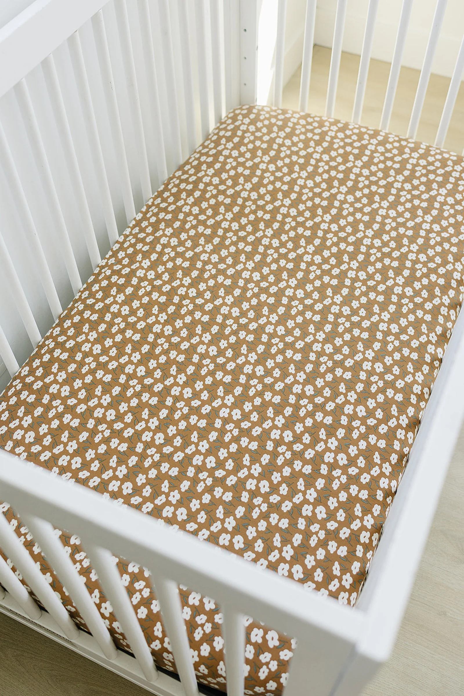 Mebie Baby Mustard Floral Stretch Crib Sheet, Bamboo, Baby Essentials