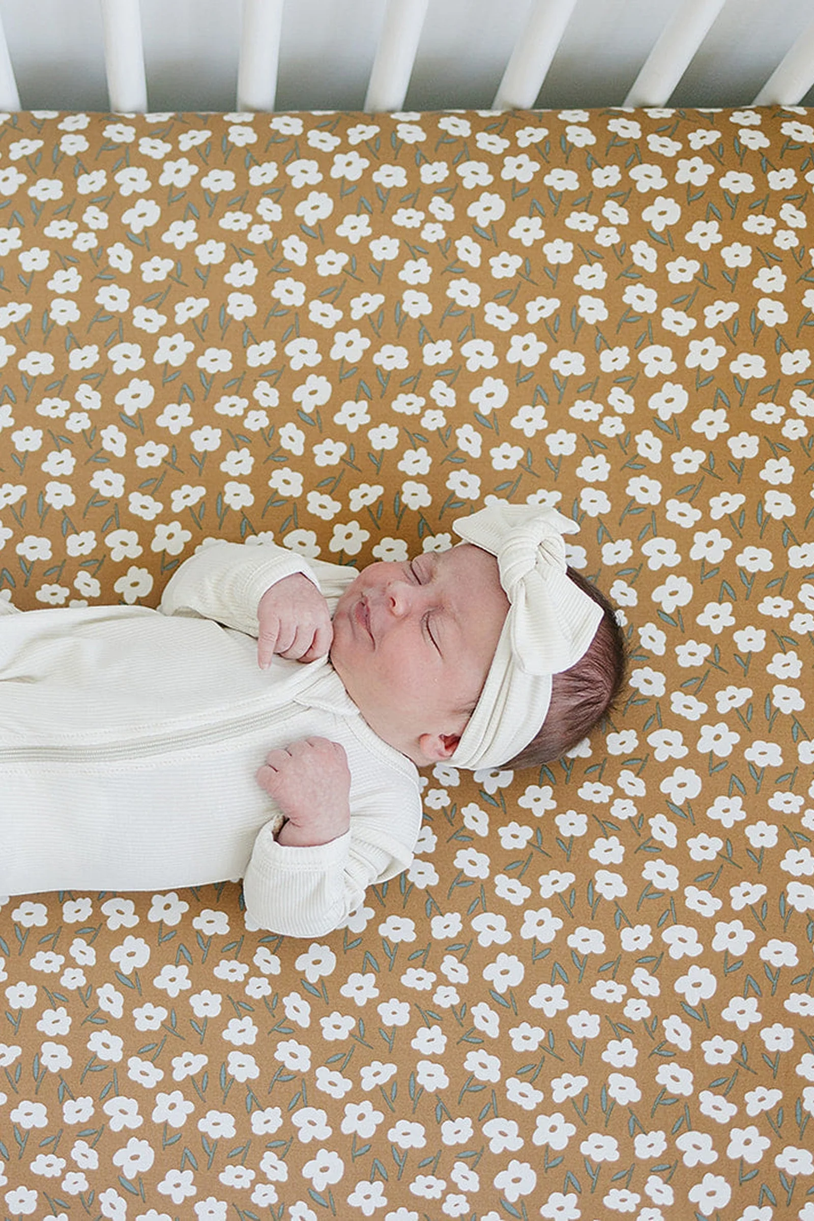 Mebie Baby Mustard Floral Stretch Crib Sheet, Bamboo, Baby Essentials - Image 3