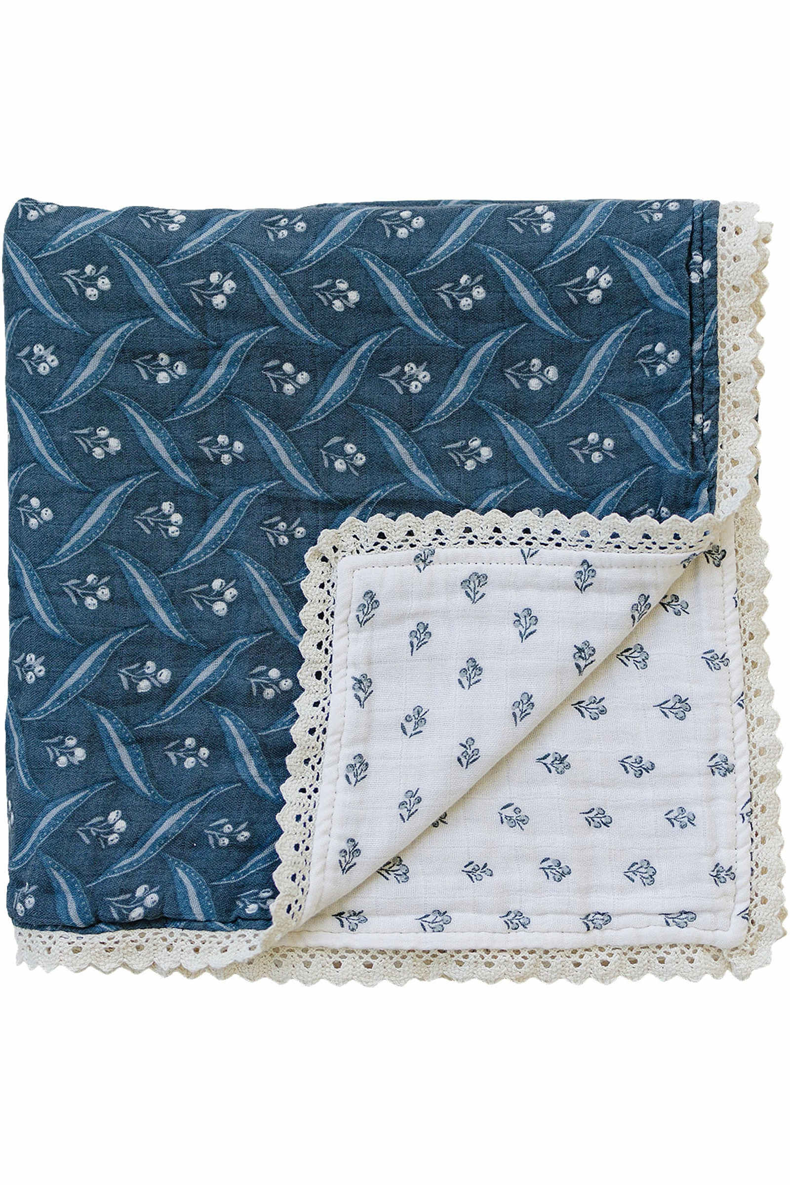 Mebie Baby Navy Berry + Cream Berry Lace Muslin Crib Quilt, 100% Cotton, Modern, Gender Neutral, Baby - Image 2