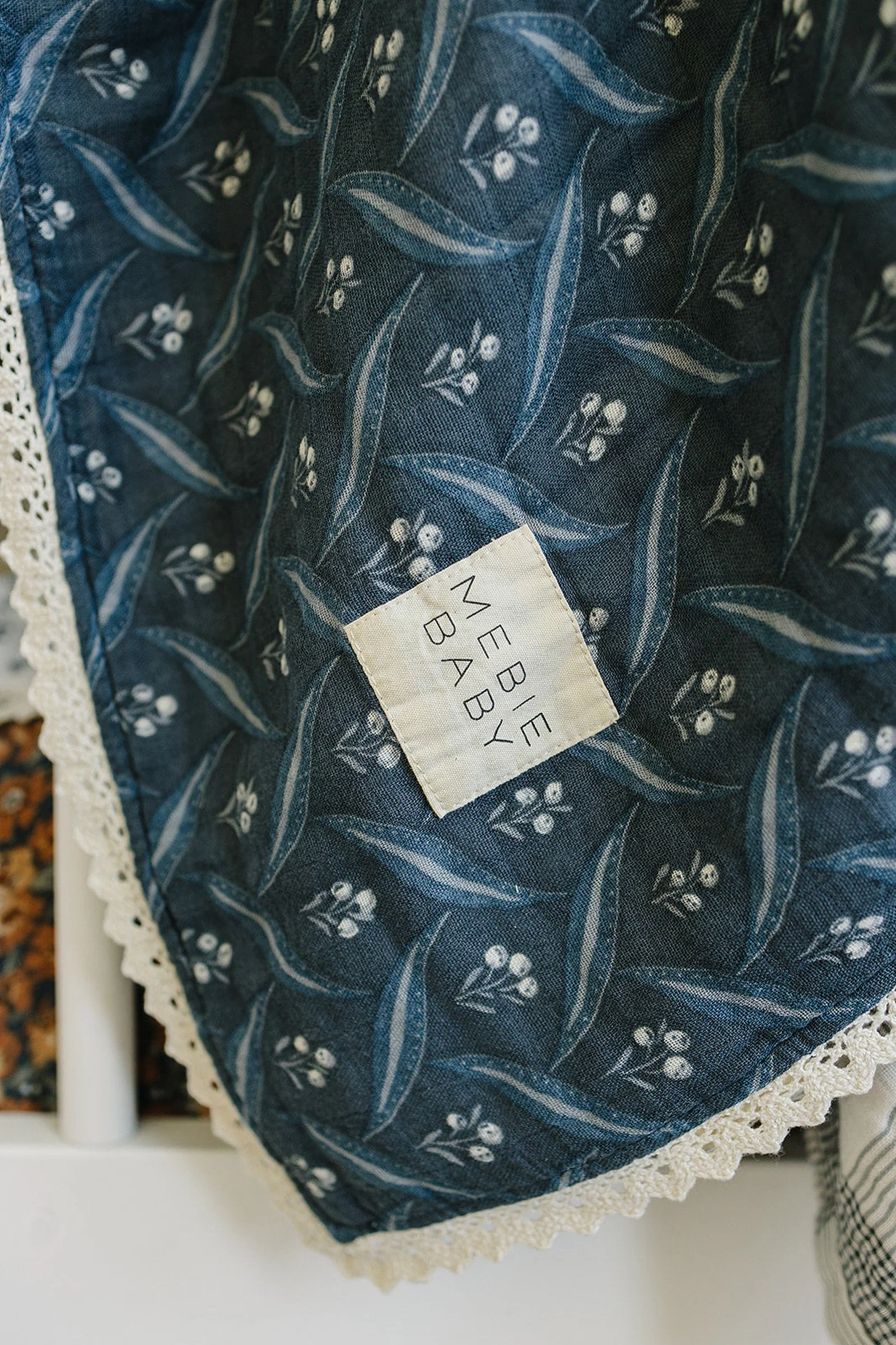 Mebie Baby Navy Berry + Cream Berry Lace Muslin Crib Quilt, 100% Cotton, Modern, Gender Neutral, Baby - Image 5