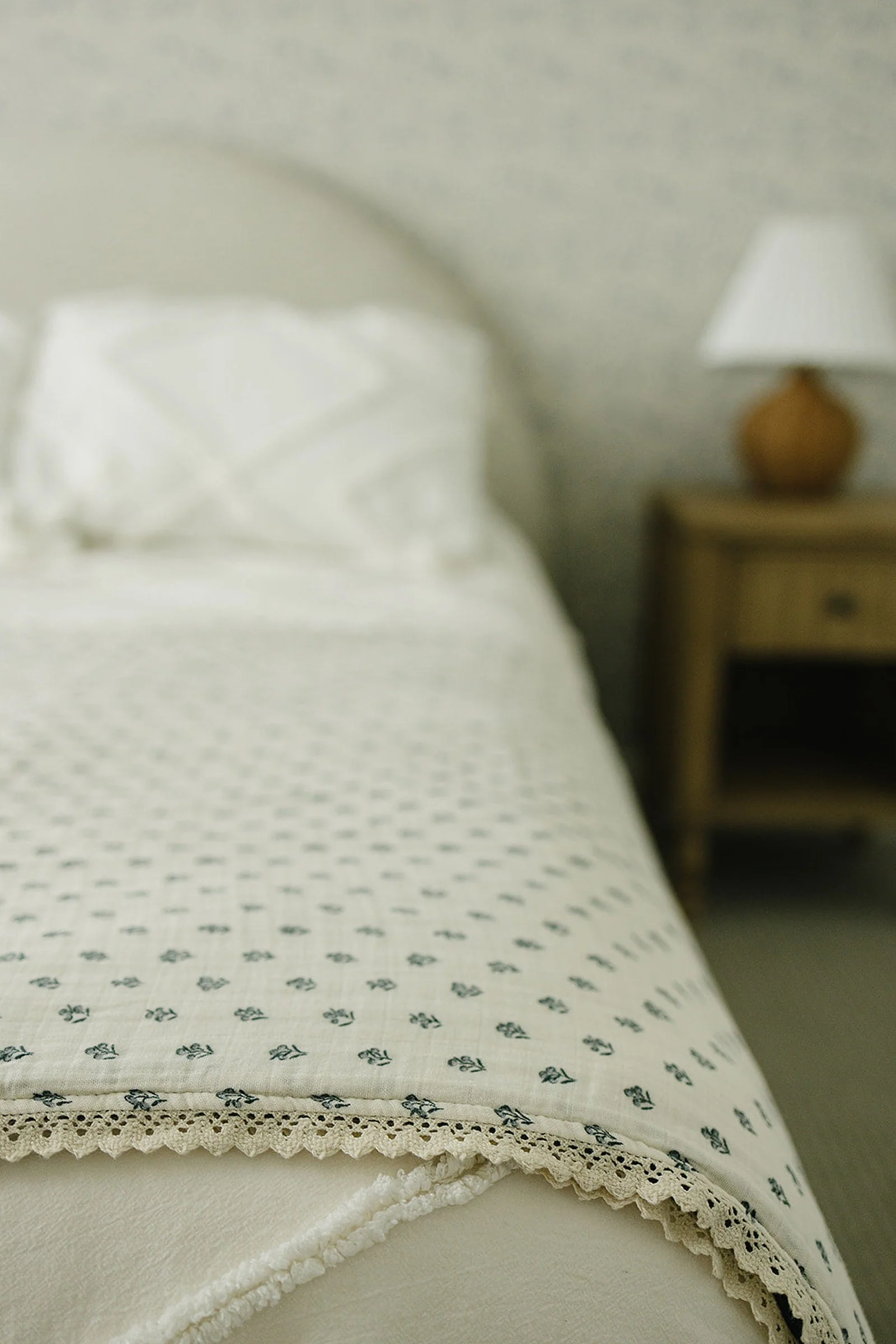 Mebie Baby Navy Berry + Cream Berry Lace Muslin Twin Quilt, 100% Cotton, Baby Essentials - Image 4