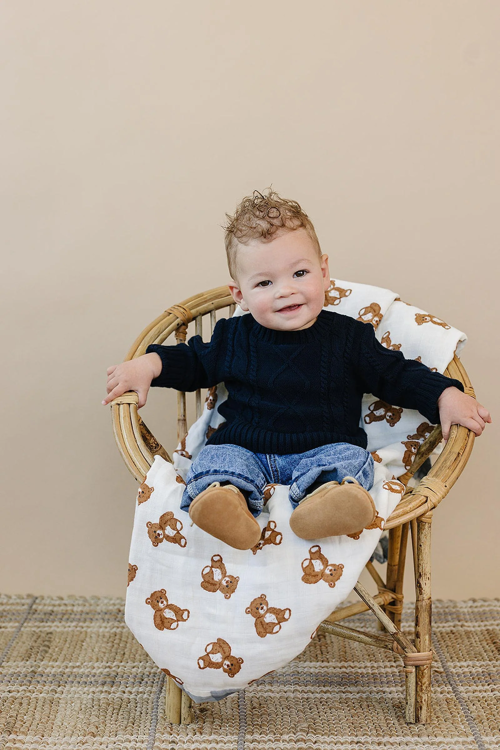 Mebie Baby Navy Cable Knit Sweater, 100% Cotton, Sizes 0-7 - Image 4
