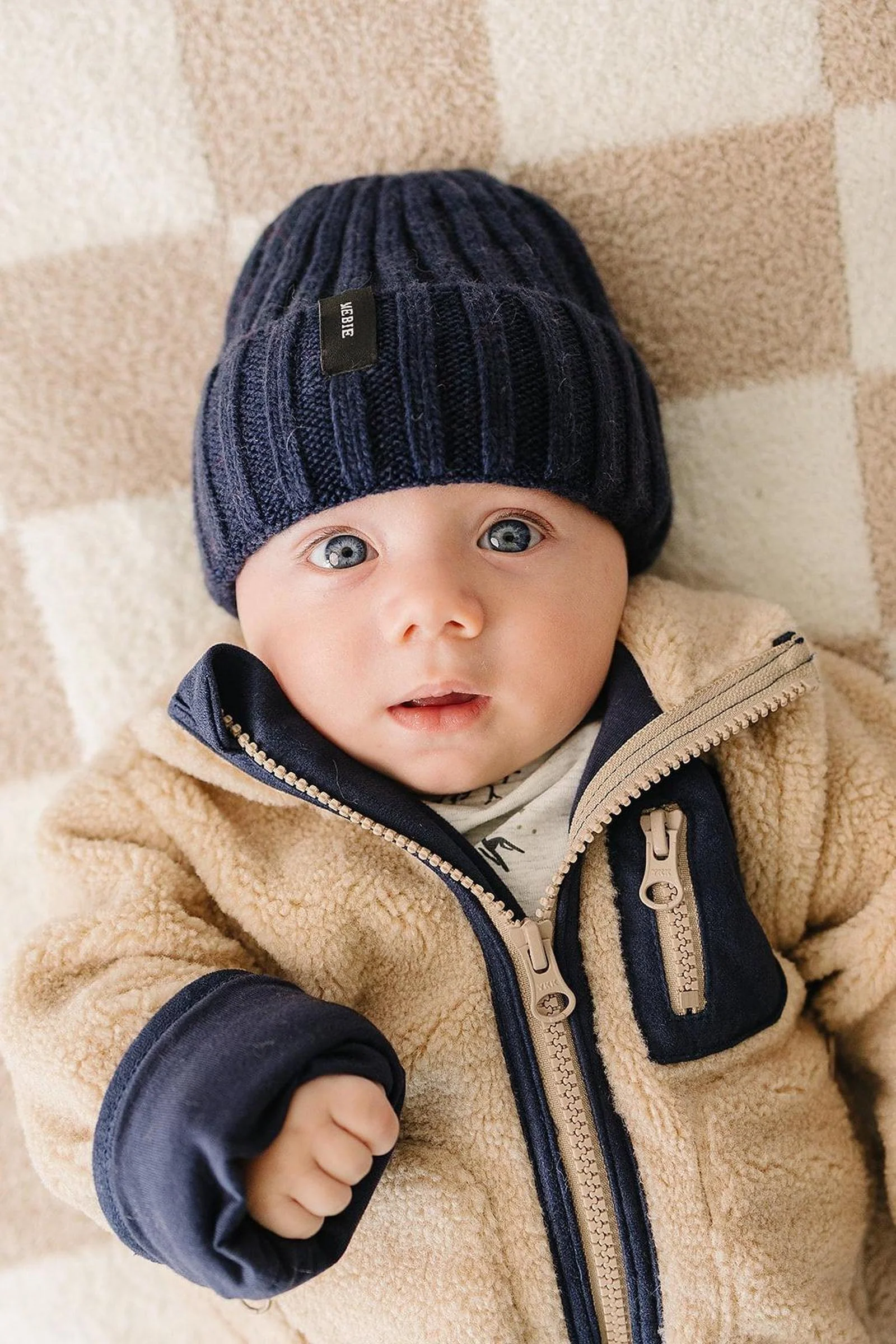 Mebie Baby Navy Chunky Knit Beanie, 100% Angora Wool, Gender Neutral, Baby