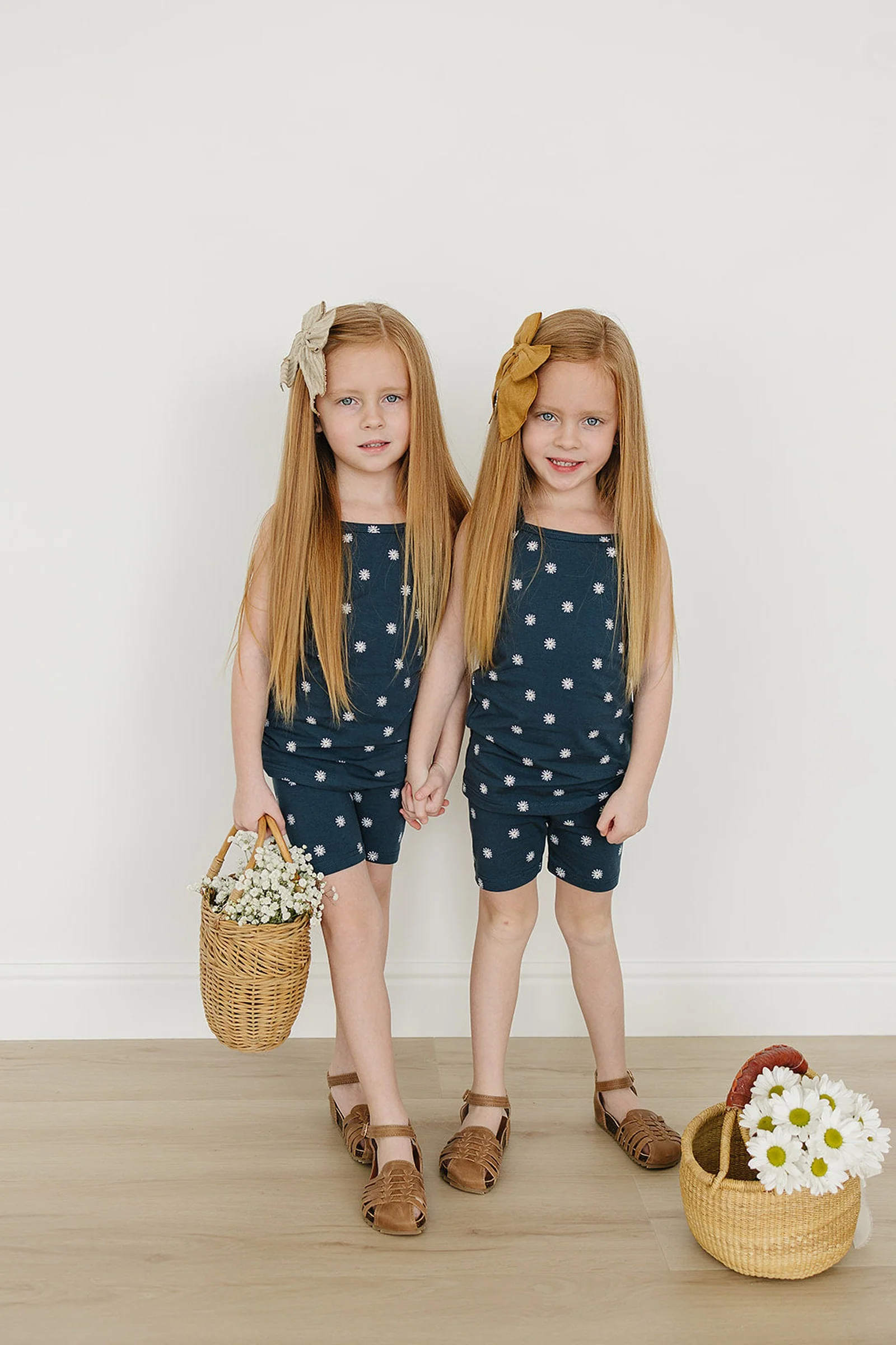 Mebie Baby Girl Navy Daisies Tank Top + Biker Shorts Set, Cotton, Baby, Toddler & Kids