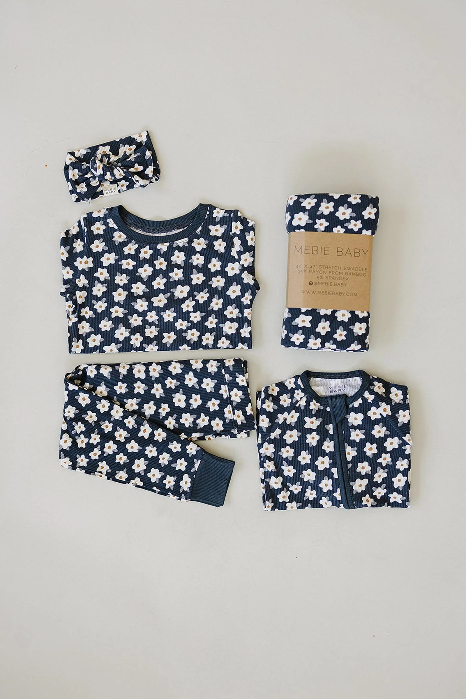 Mebie Baby Navy Daisy Ribbed Cozy Pajama Set, Bamboo, Baby, Toddler & Kids - Image 7