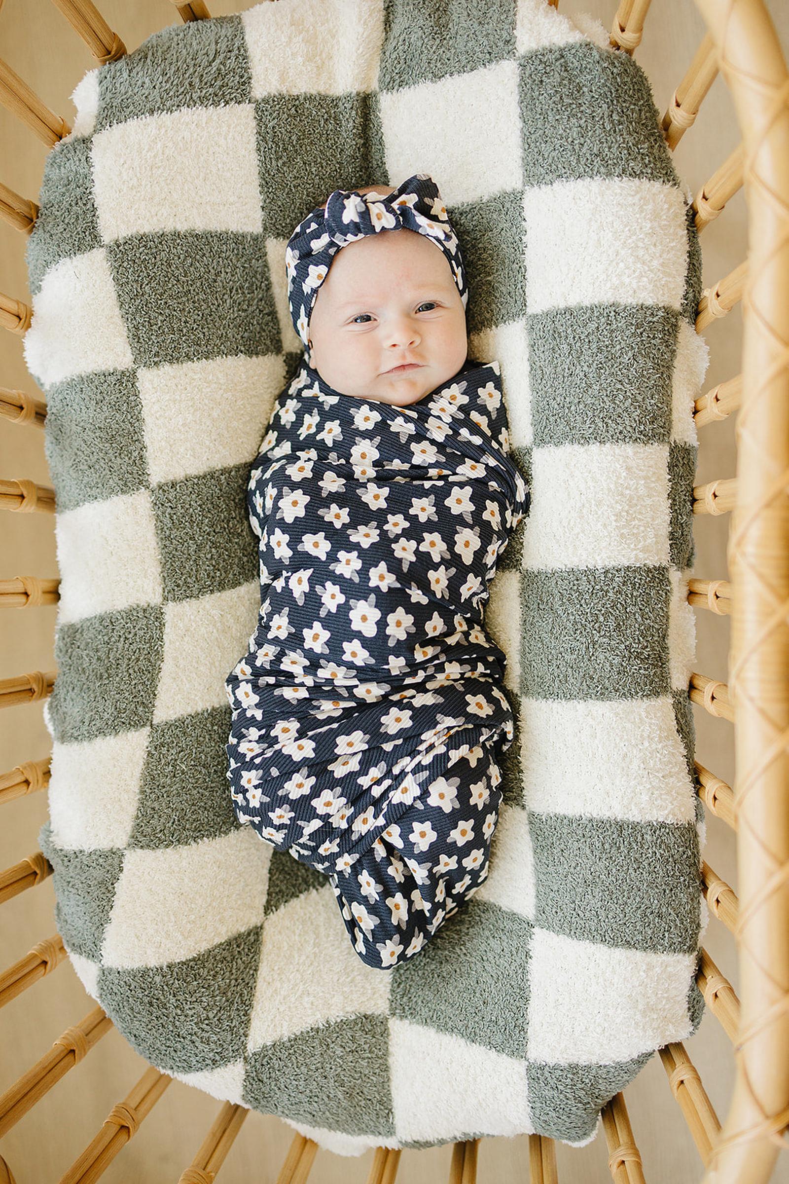 Mebie Baby Navy Daisy Ribbed Head Wrap, Bamboo, Baby - Image 4