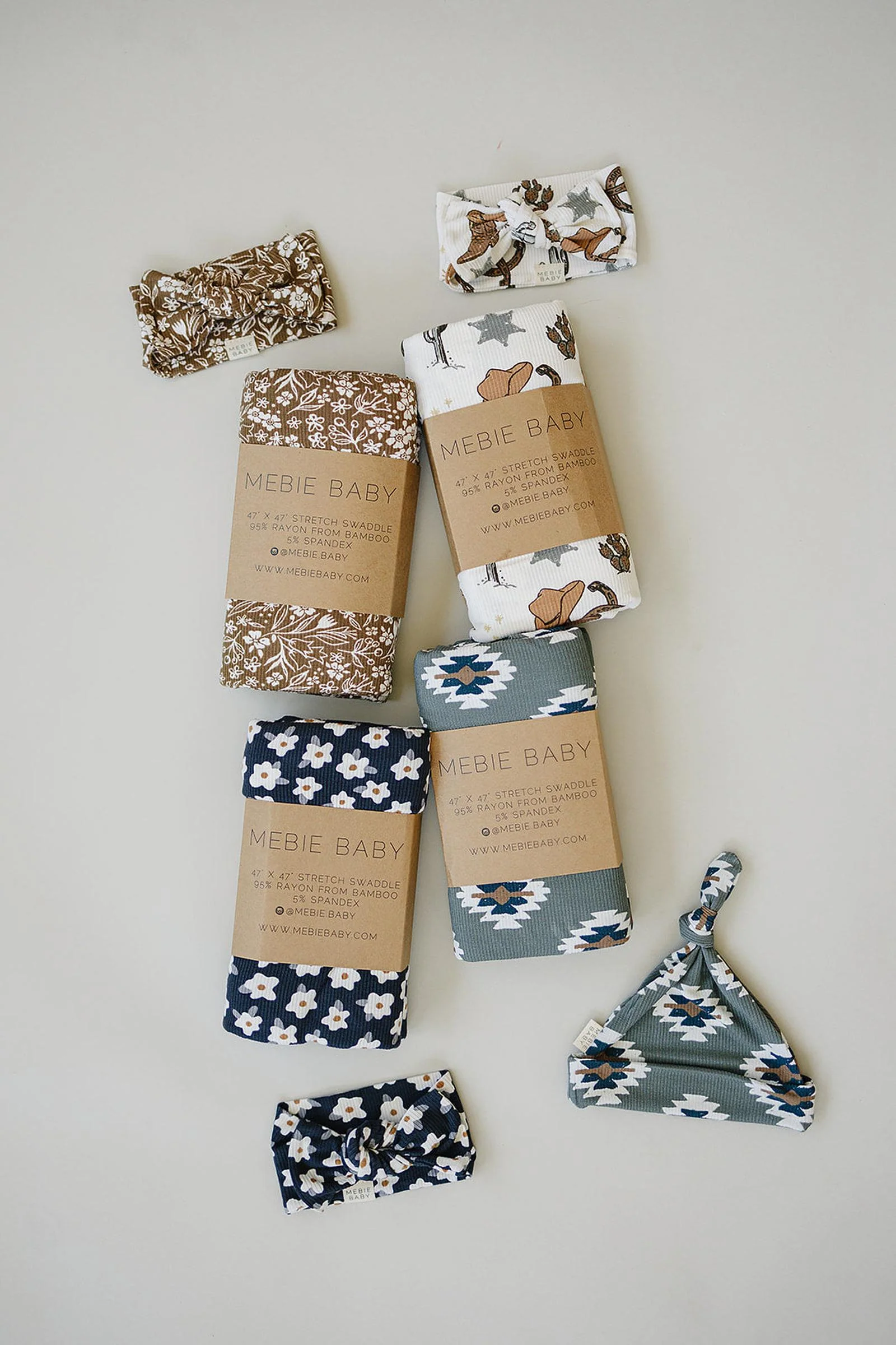 Mebie Baby Navy Daisy Ribbed Head Wrap, Bamboo, Baby - Image 5