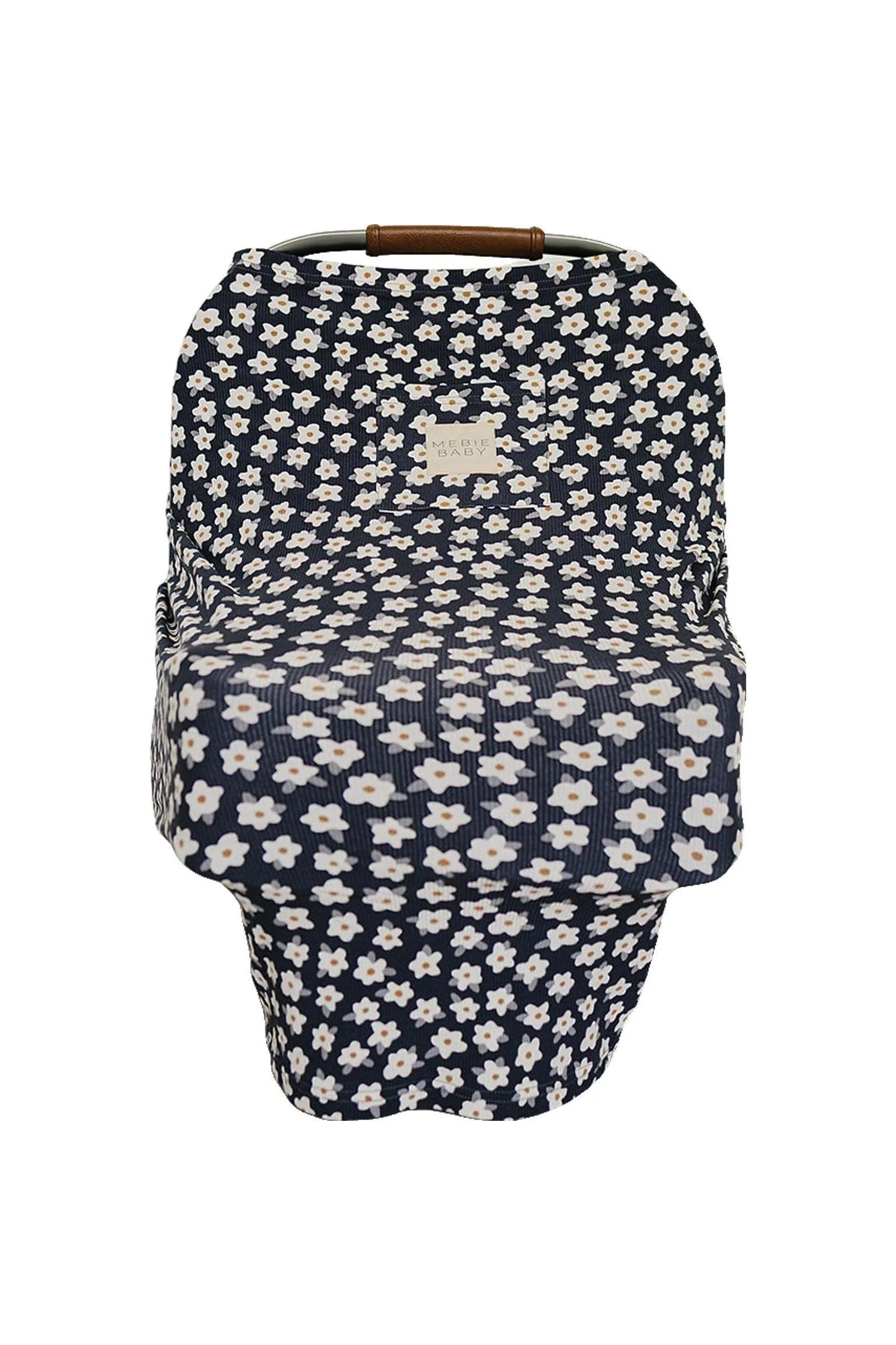 Mebie Baby Navy Daisy Ribbed Multi-Use, Bamboo, Car Seat & Nursing Cover, Baby - Image 2