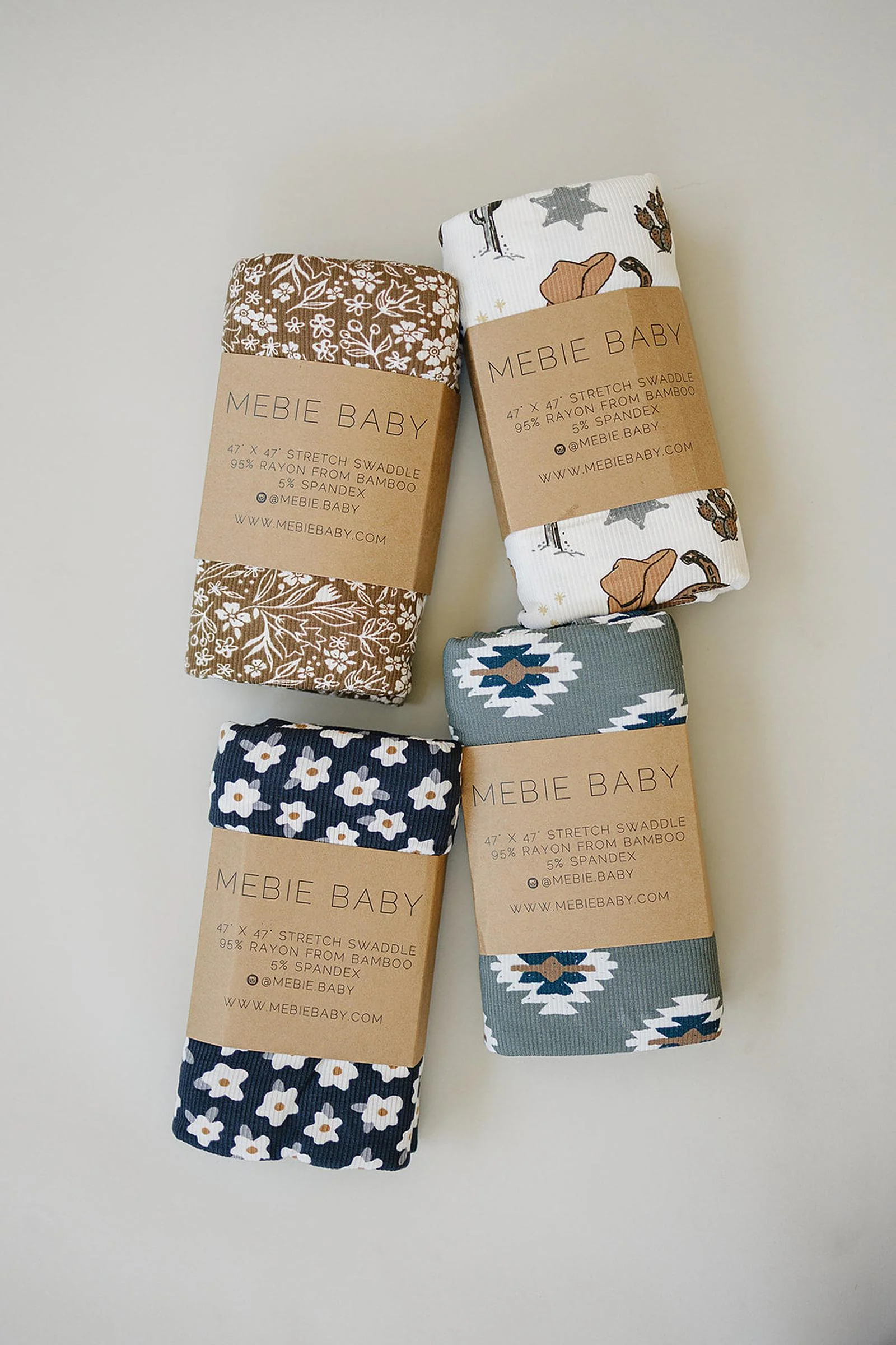 Mebie Baby Navy Daisy Ribbed Stretch Swaddle, Bamboo, Baby Essentials - Image 5