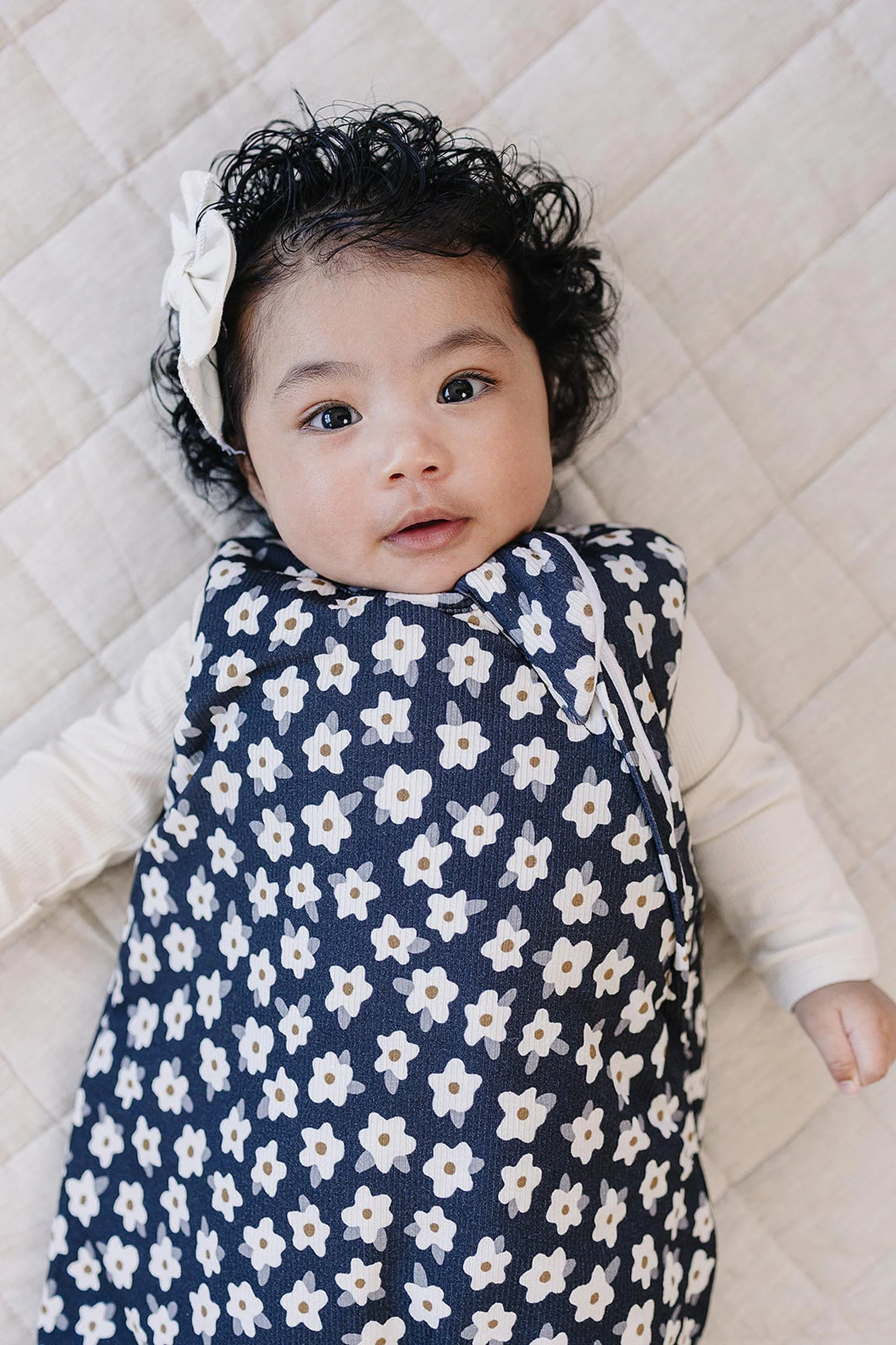 Navy Daisy Bamboo Baby Sleep Sack - Image 3