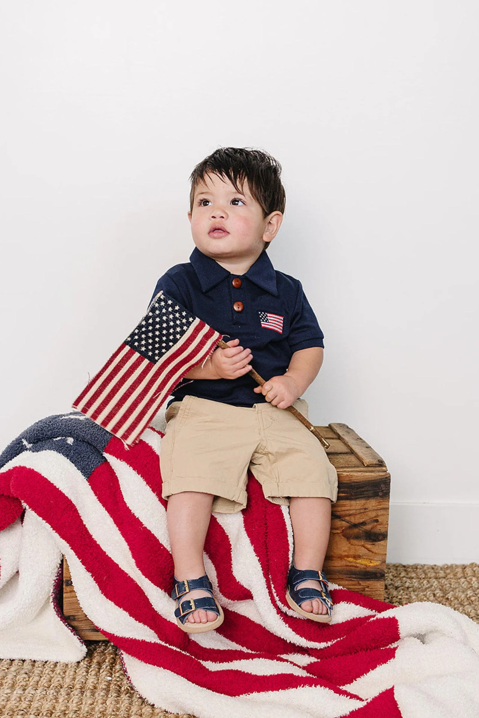 Navy Cotton Flag Polo, Kids - Image 3
