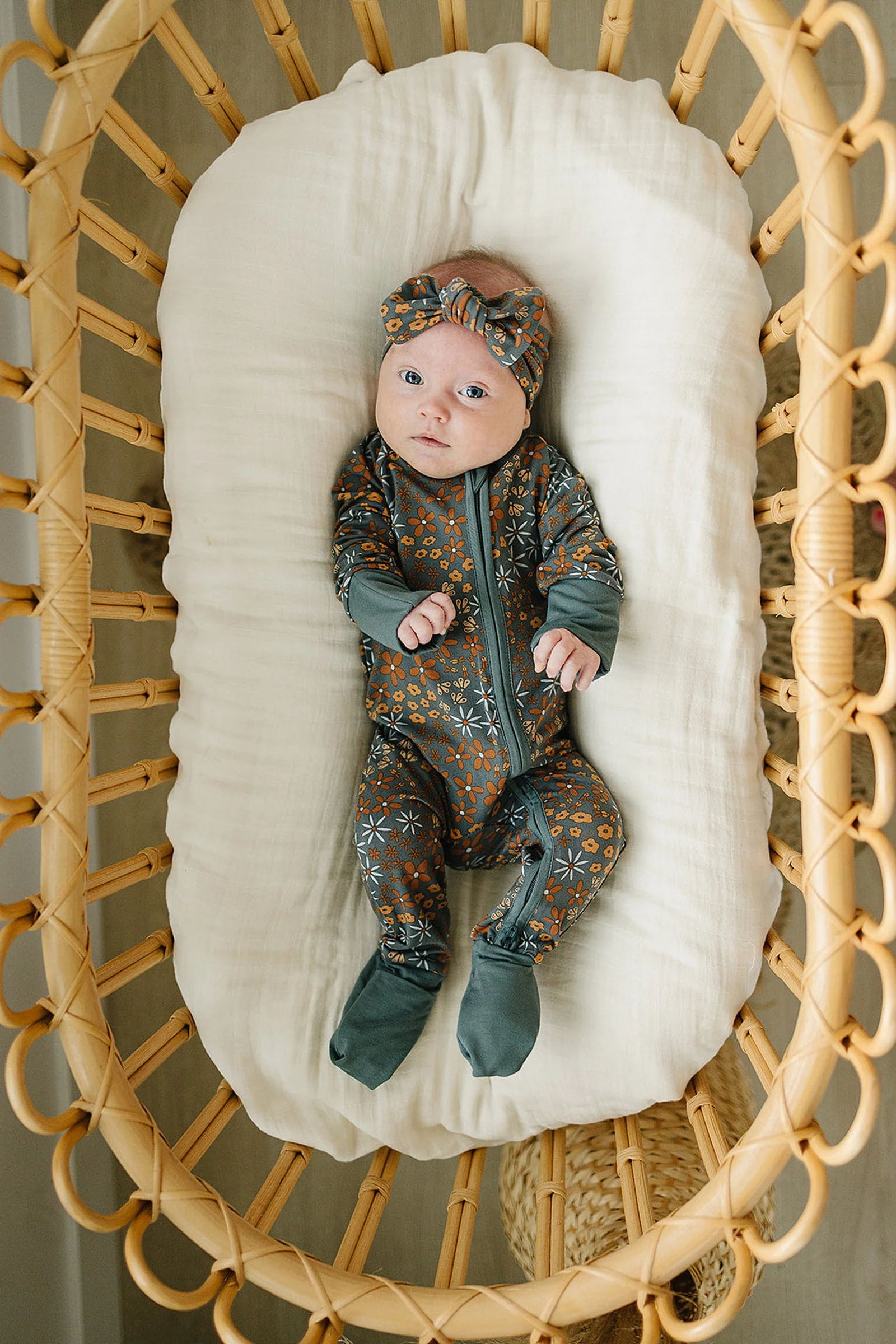 Mebie Baby Navy Floral Zipper Pajama, Bamboo, Baby Essentials
