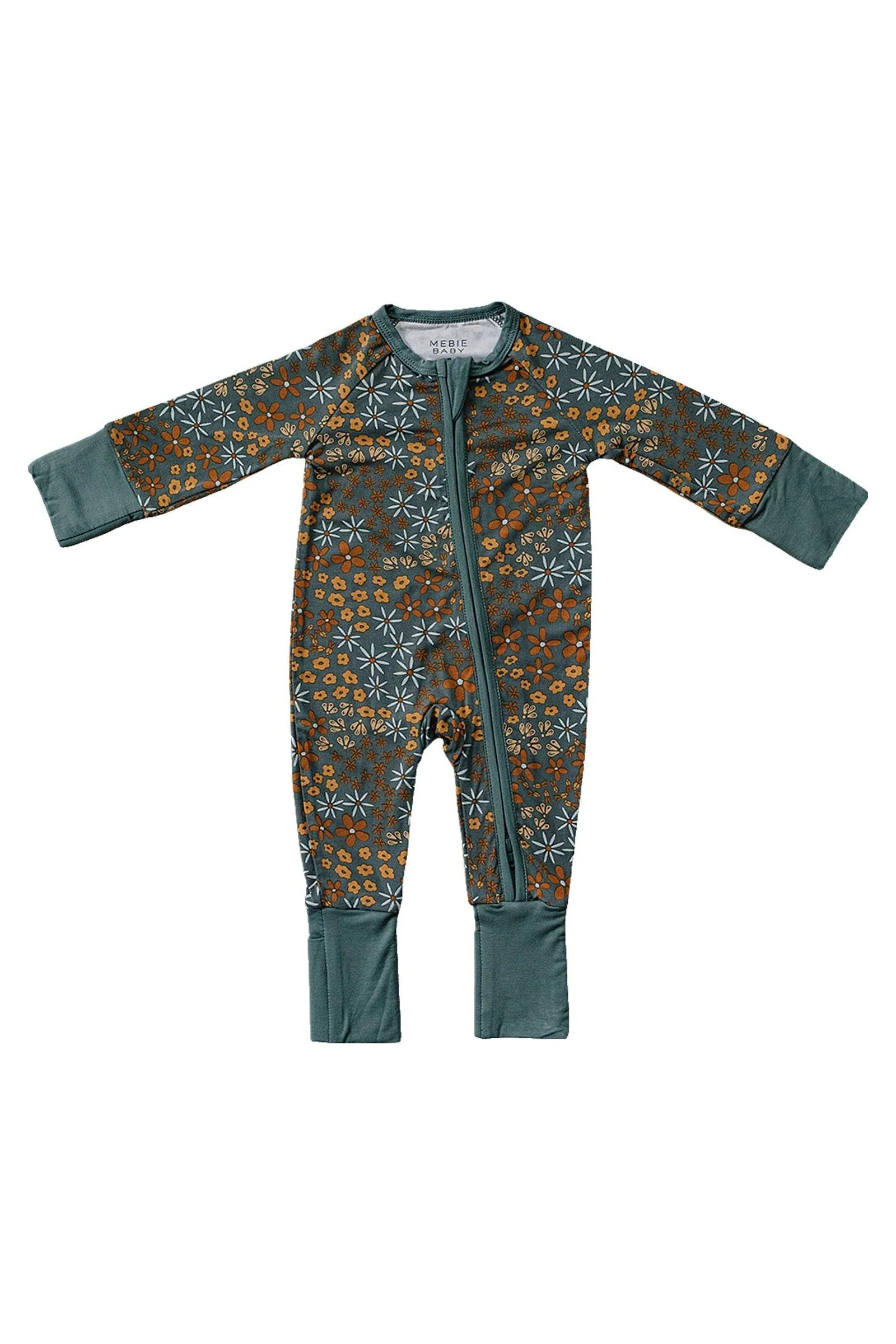 Mebie Baby Navy Floral Zipper Pajama, Bamboo, Baby Essentials - Image 2