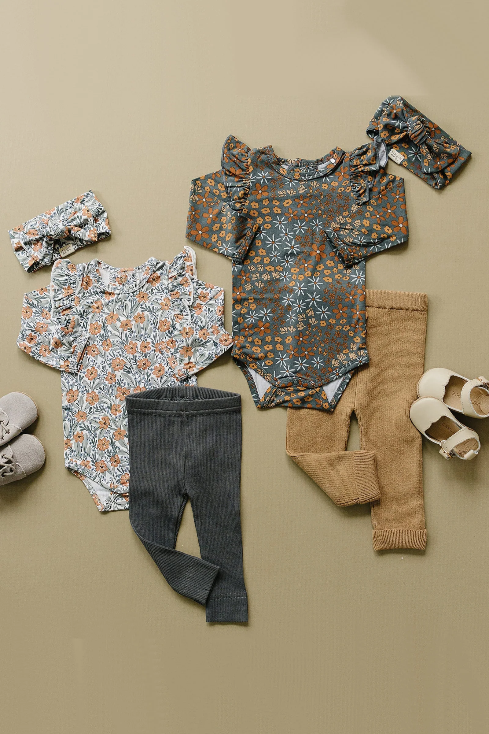 Mebie Baby Navy Floral Ruffle Sleeve Bodysuit, Bamboo, Baby Essentials - Image 3