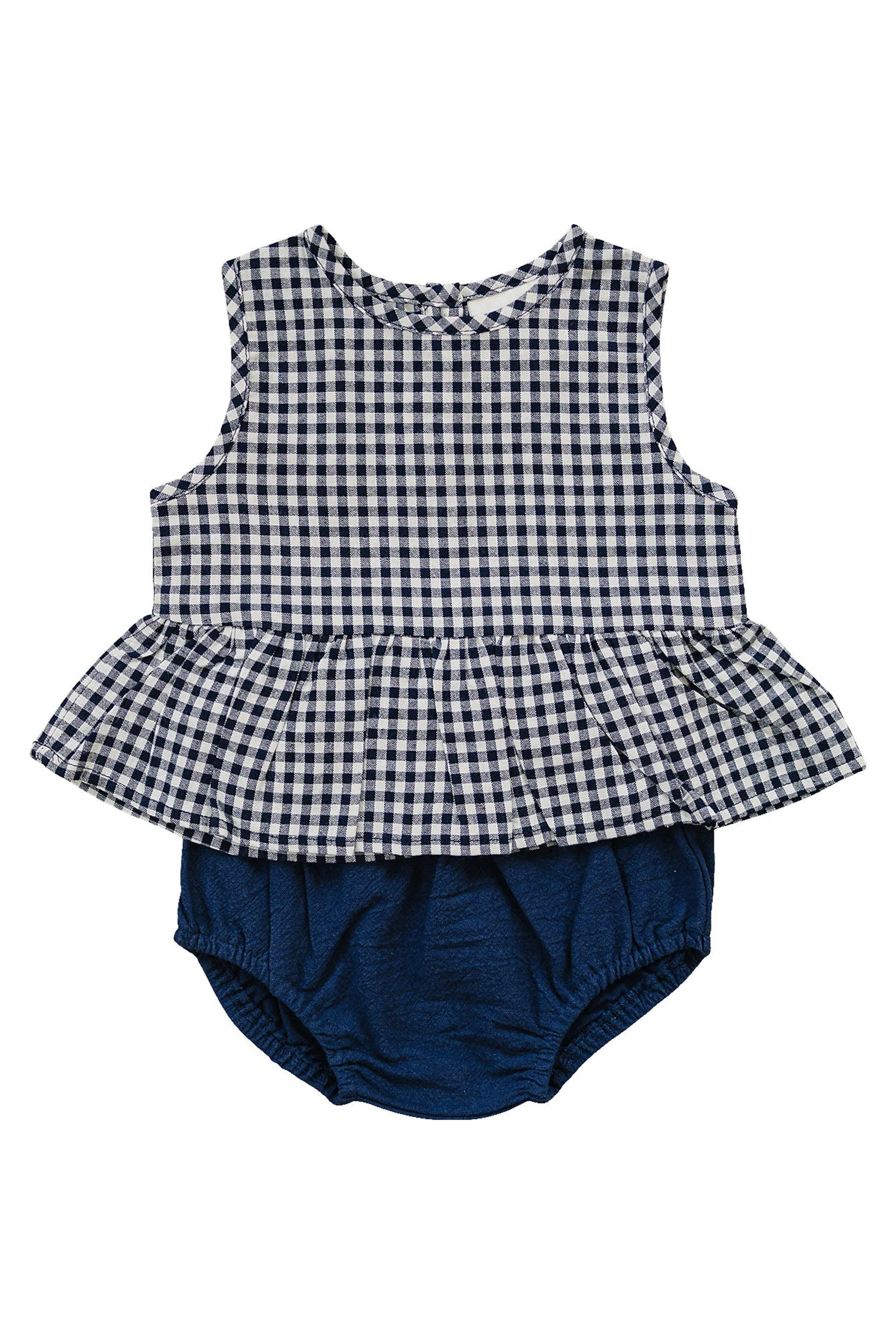 Mebie Baby Baby Girl Navy Gingham Peplum Set, Linen/Cotton, Baby - Image 2