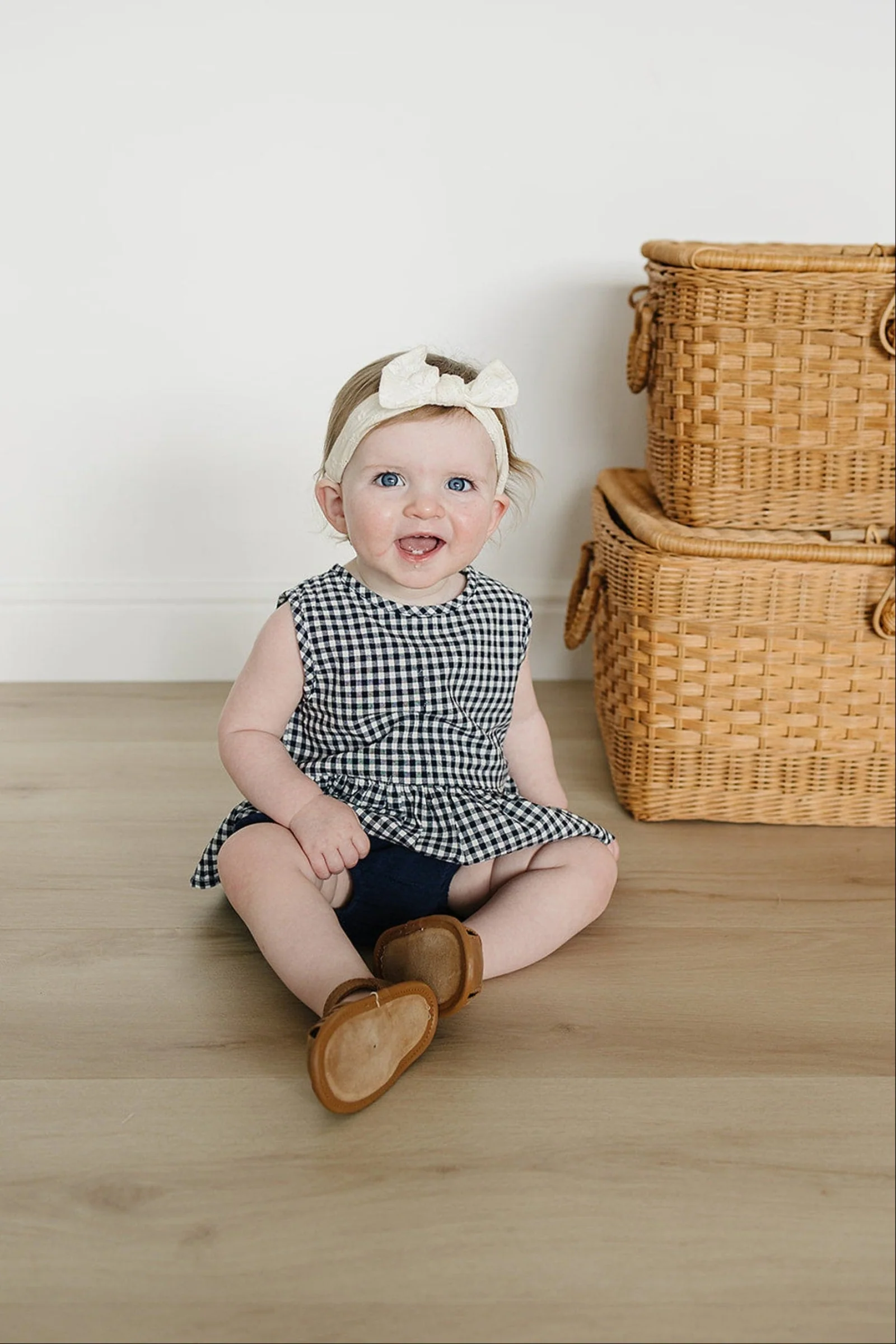 Mebie Baby Baby Girl Navy Gingham Peplum Set, Linen/Cotton, Baby - Image 3