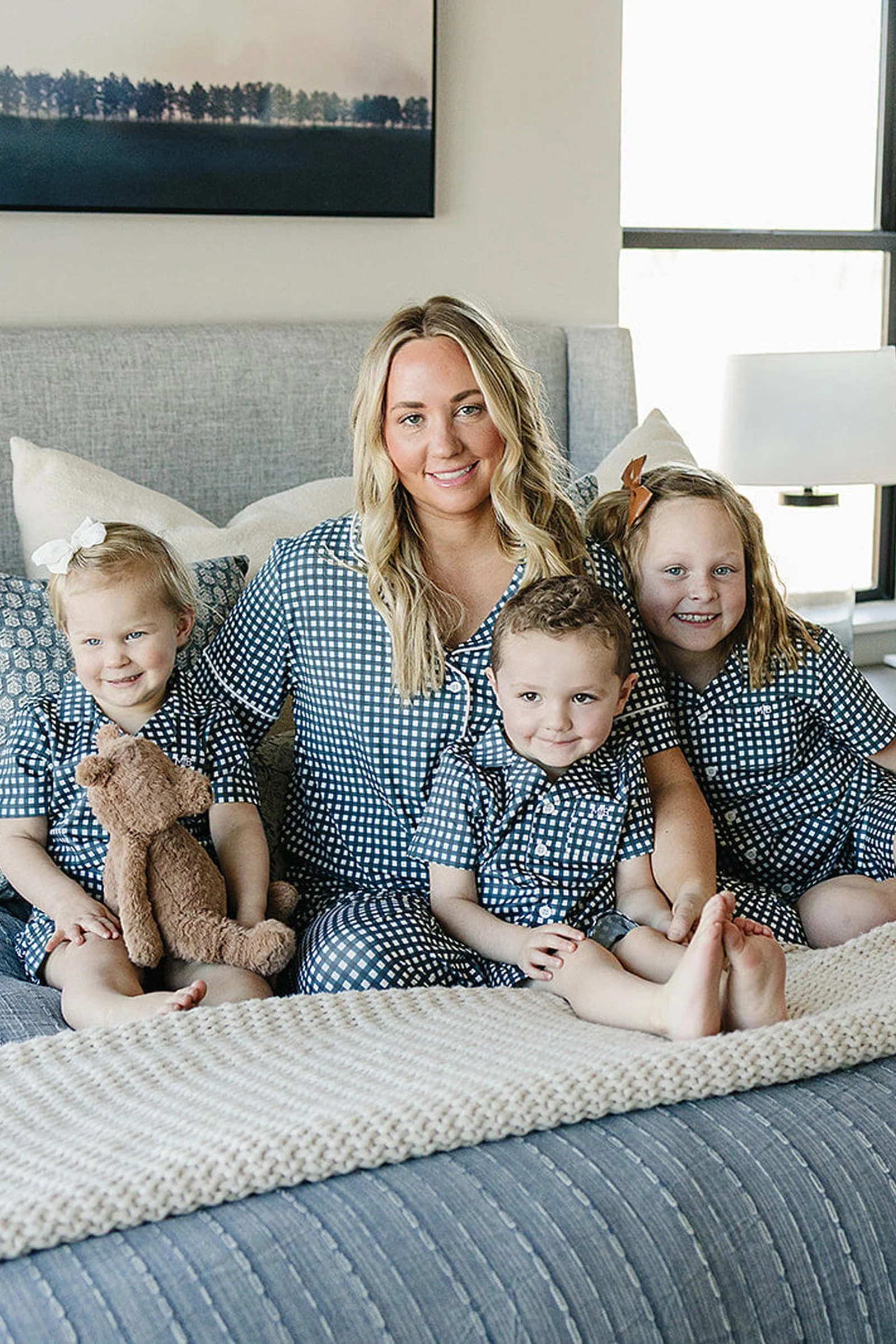 Mebie Baby Navy Gingham Shorts Pajama Set, 100% Cotton, Gender Neutral, Sizes 6M-11 - Image 11