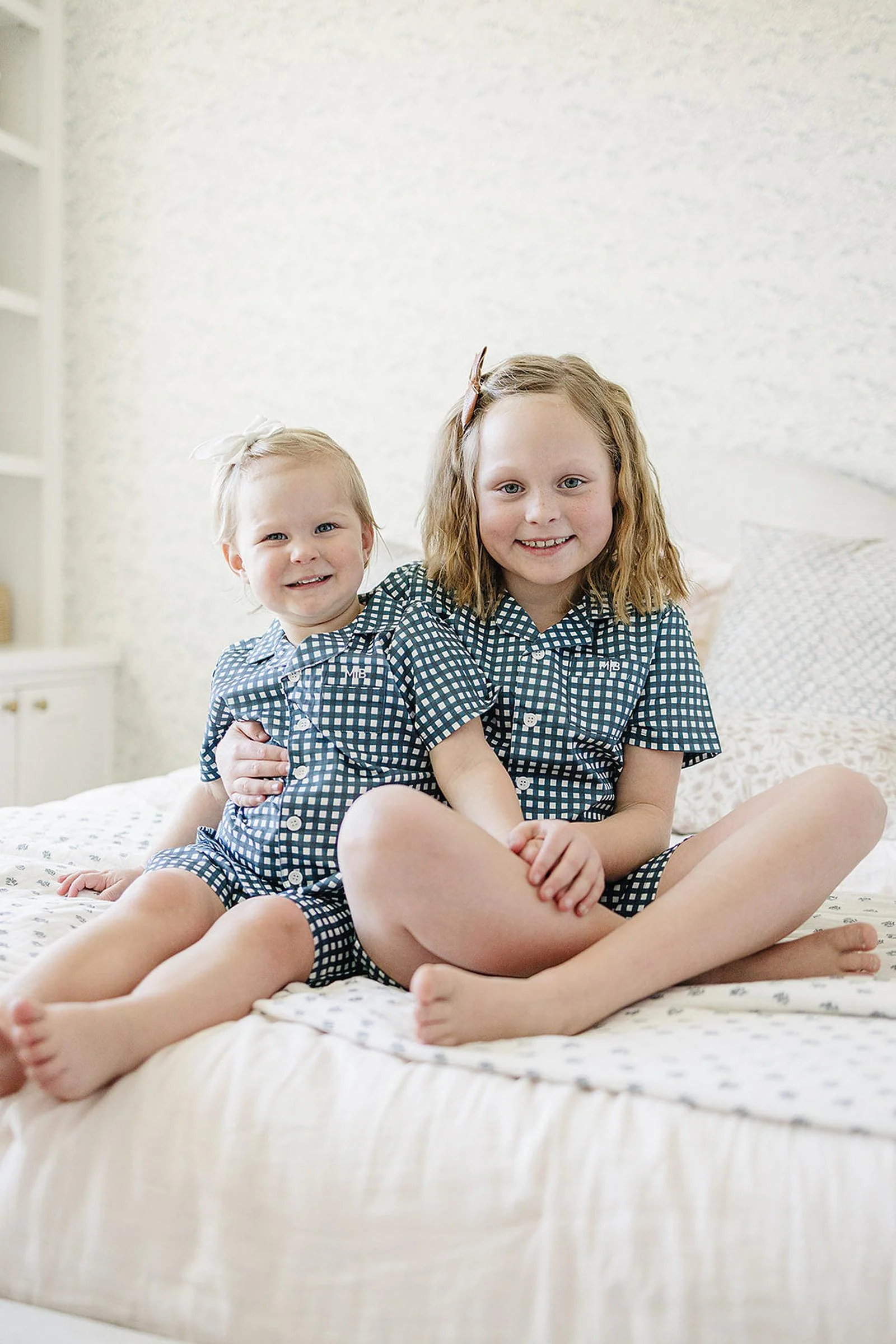 Mebie Baby Navy Gingham Shorts Pajama Set, 100% Cotton, Gender Neutral, Sizes 6M-11 - Image 4
