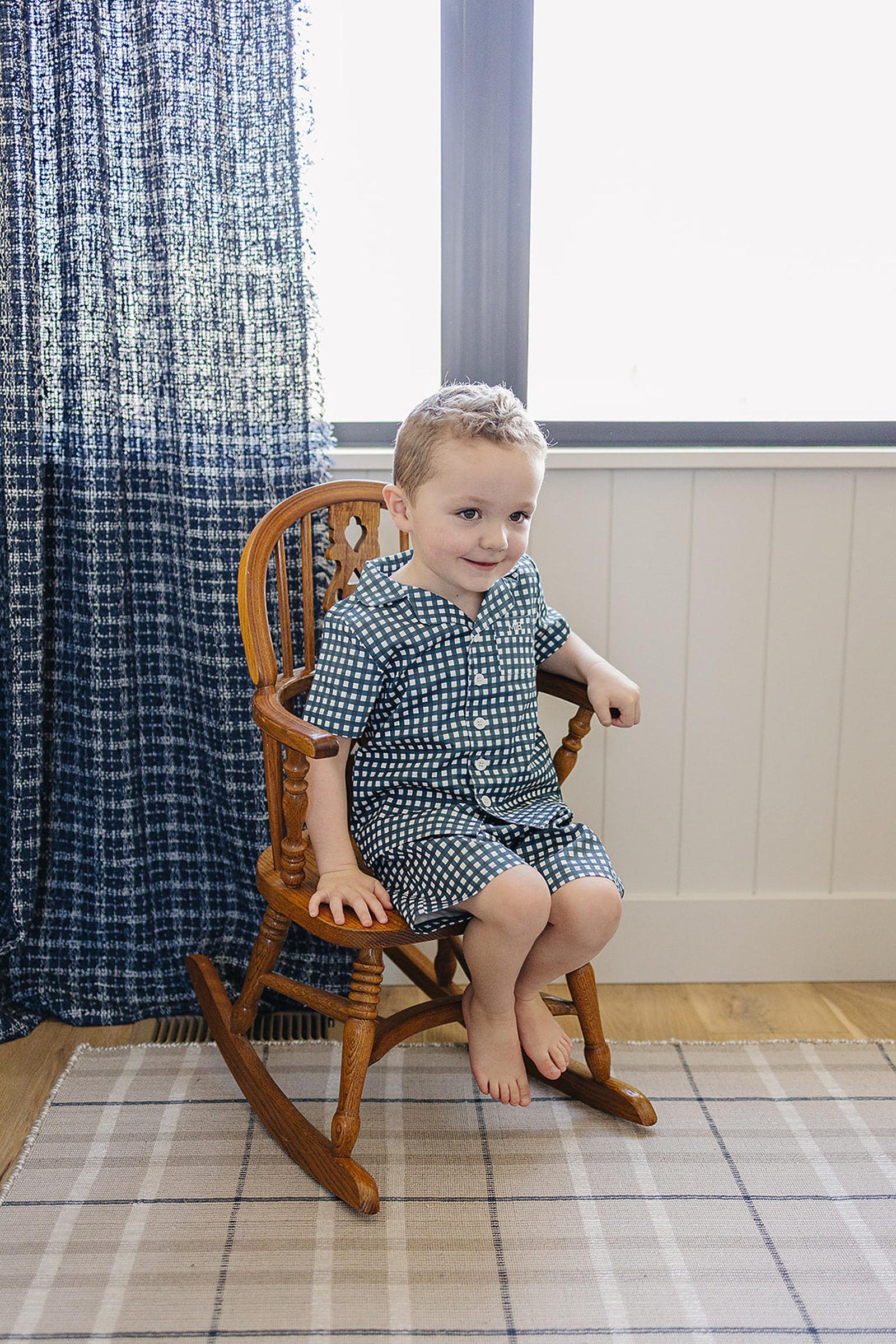 Mebie Baby Navy Gingham Shorts Pajama Set, 100% Cotton, Gender Neutral, Sizes 6M-11 - Image 5