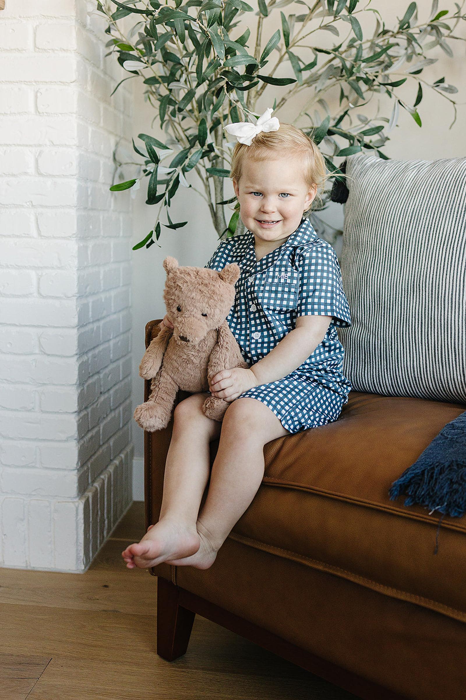 Mebie Baby Navy Gingham Shorts Pajama Set, 100% Cotton, Gender Neutral, Sizes 6M-11 - Image 8