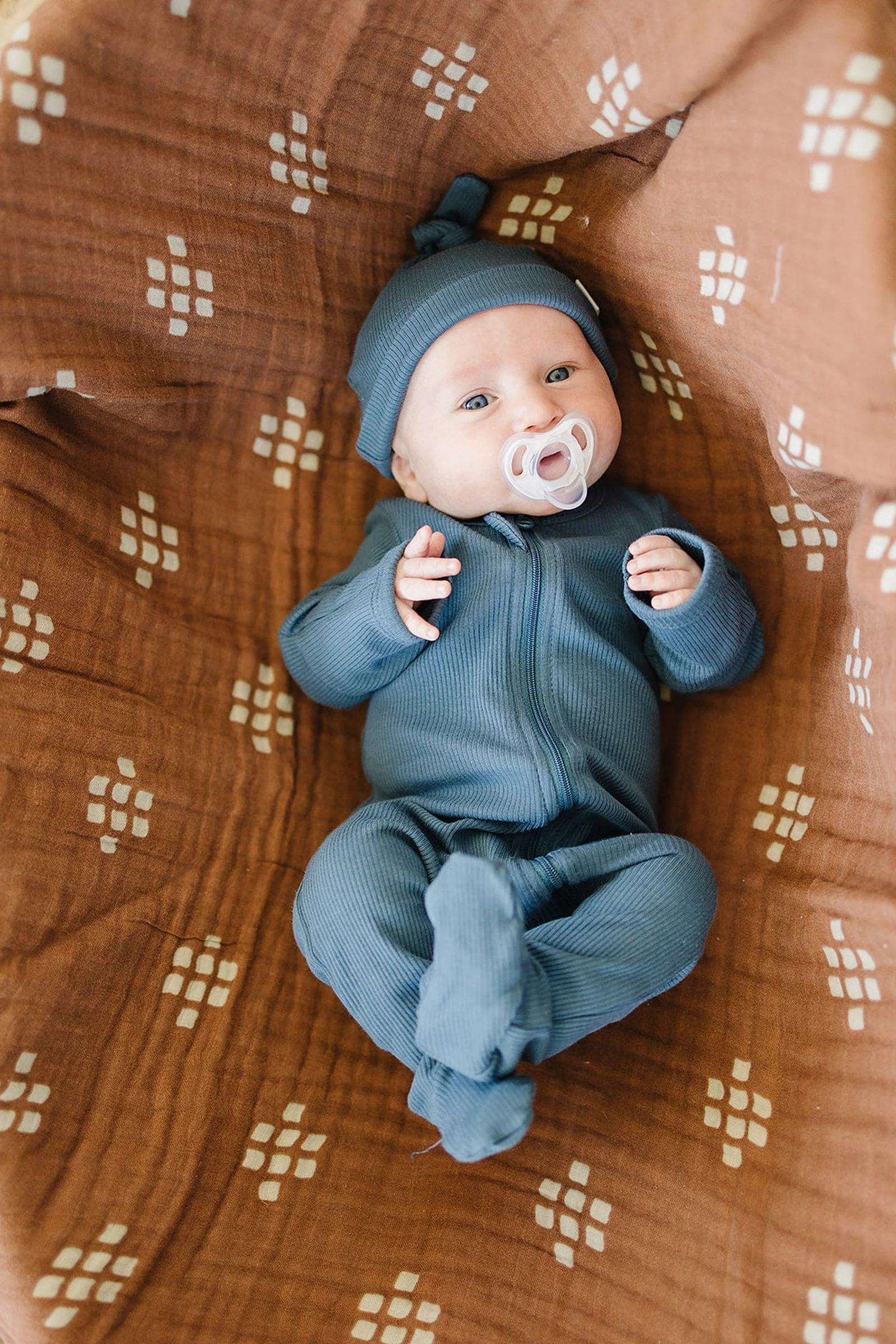 Mebie Baby Navy Ribbed Zipper Footed Pajama, Organic Cotton, Baby Essentials