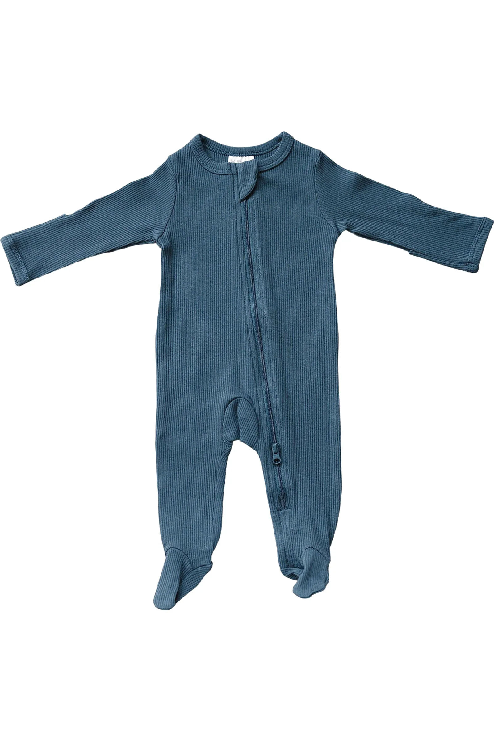 Mebie Baby Navy Ribbed Zipper Footed Pajama, Organic Cotton, Baby Essentials - Image 2