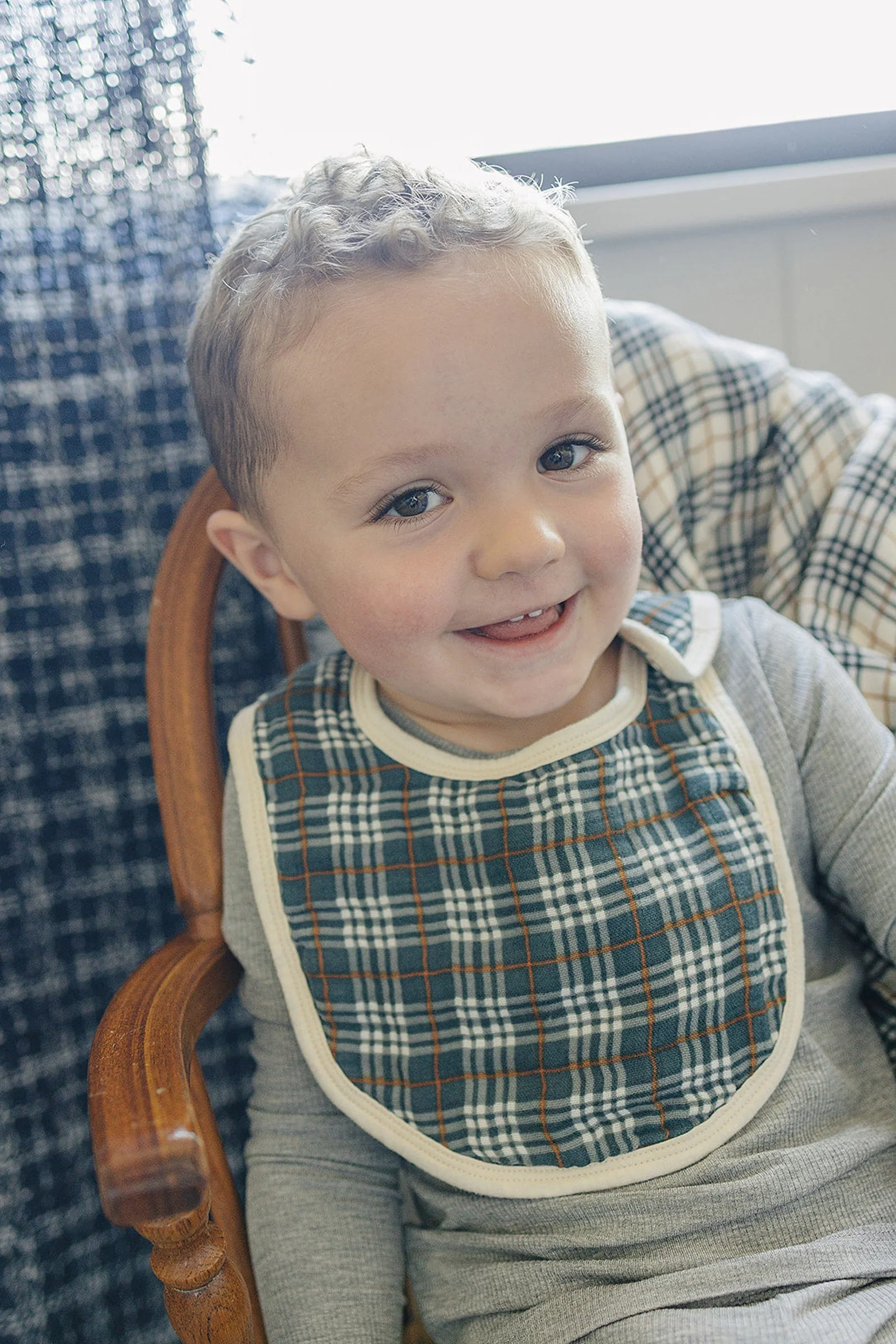Mebie Baby Navy Plaid Classic Muslin Bib, 100% Cotton, Baby Essentials - Image 4