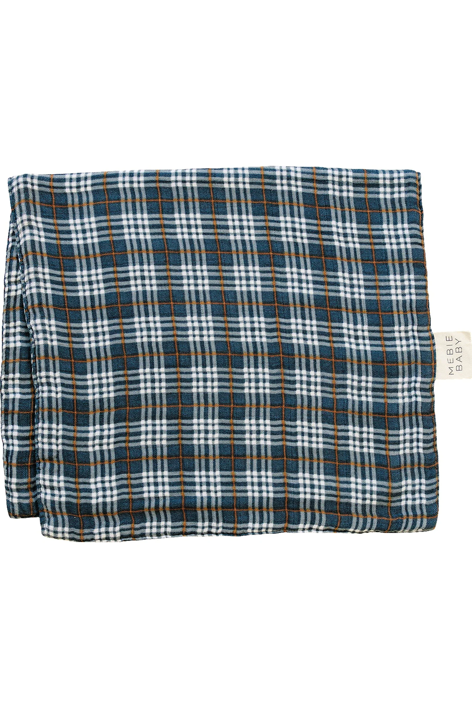Mebie Baby Navy Plaid Muslin Burp Cloth, 100% Cotton, Baby Essentials - Image 2