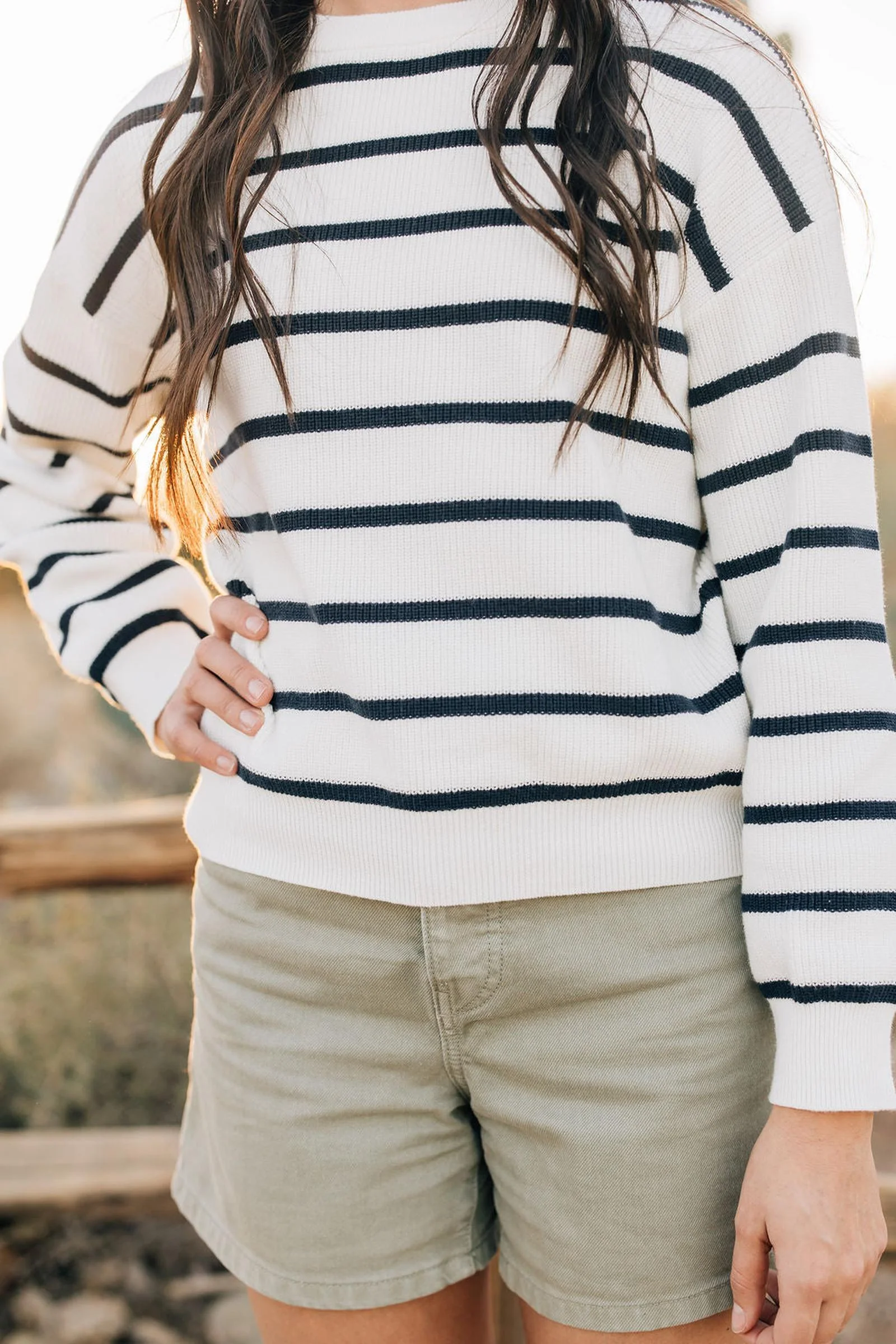 Navy Stripe Knit Sweater, 100% Cotton, Women, Family Matching Outfits - Image 3
