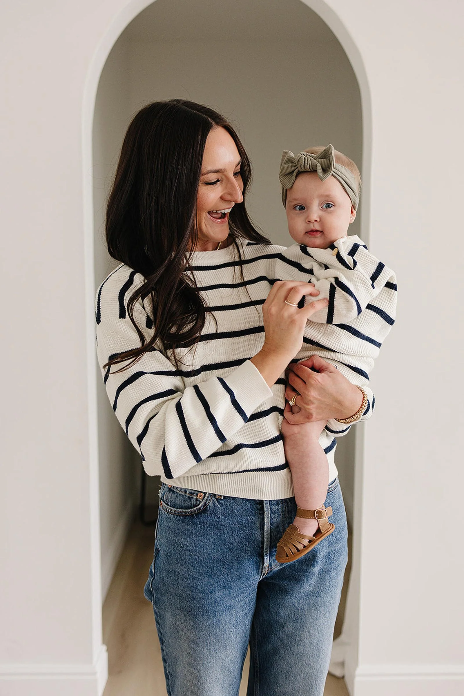 Navy Stripe Knit Sweater, 100% Cotton, Women, Family Matching Outfits - Image 4