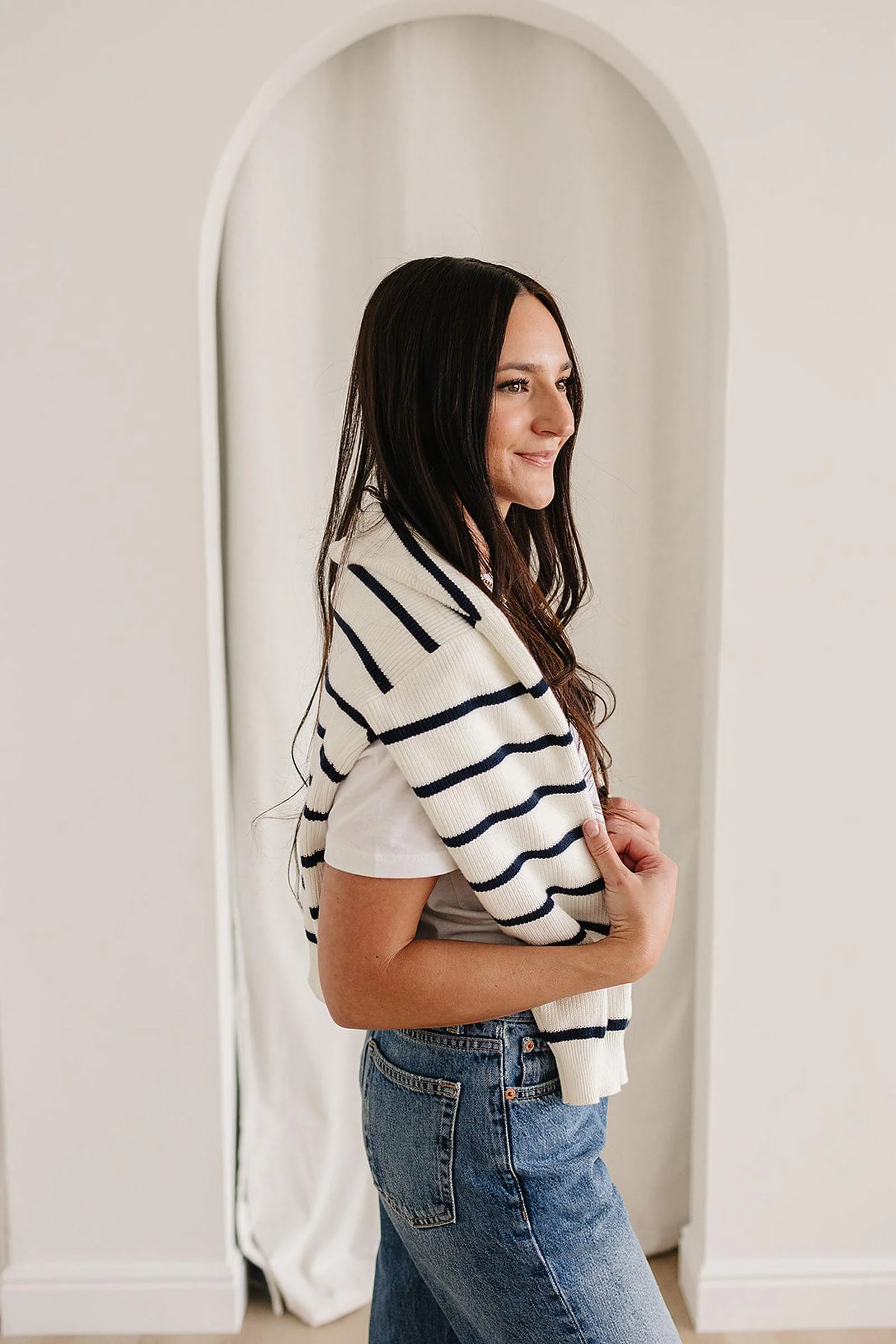 Navy Stripe Knit Sweater, 100% Cotton, Women, Family Matching Outfits - Image 6