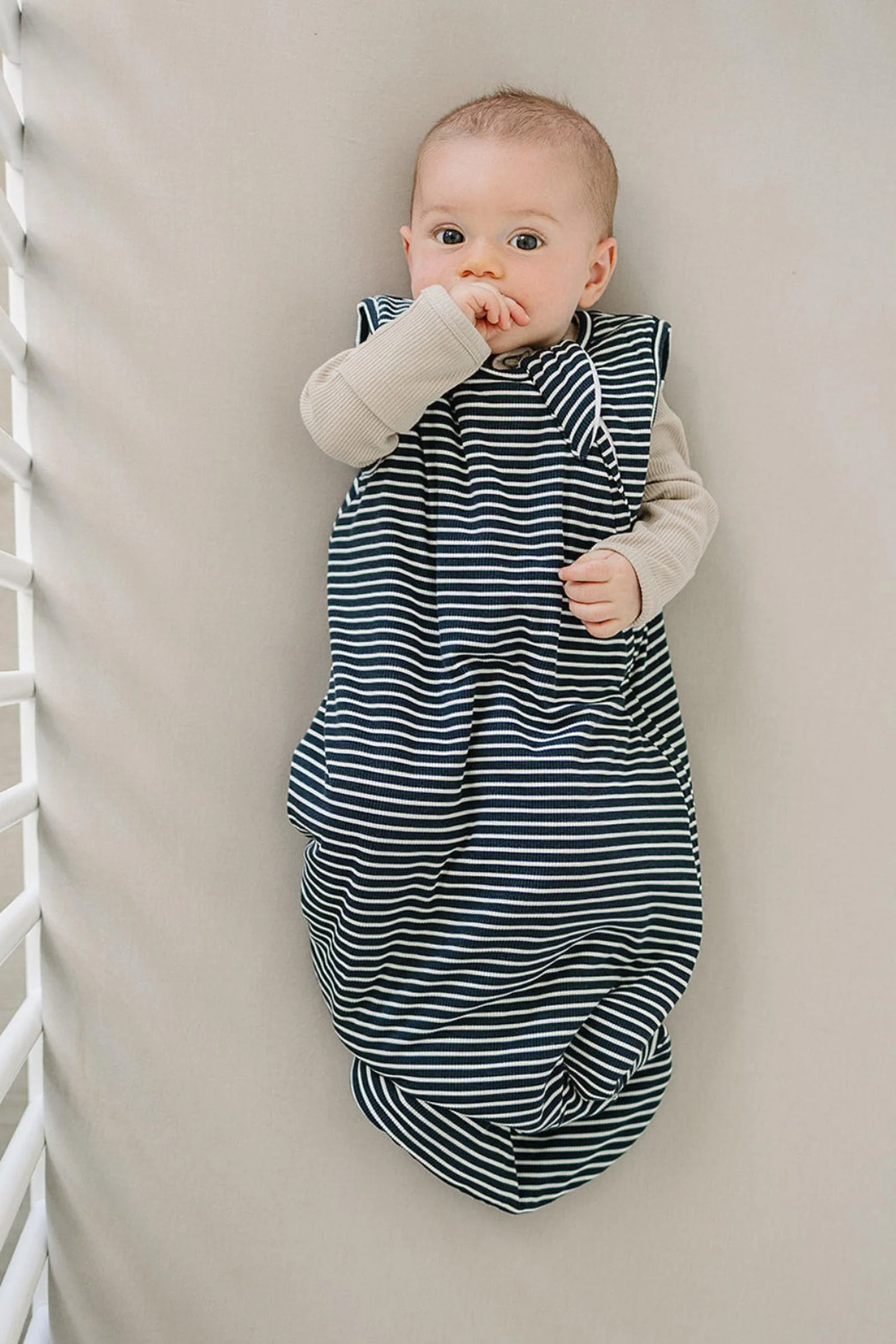 Navy Stripe Bamboo Baby Sleep Sack - Image 3
