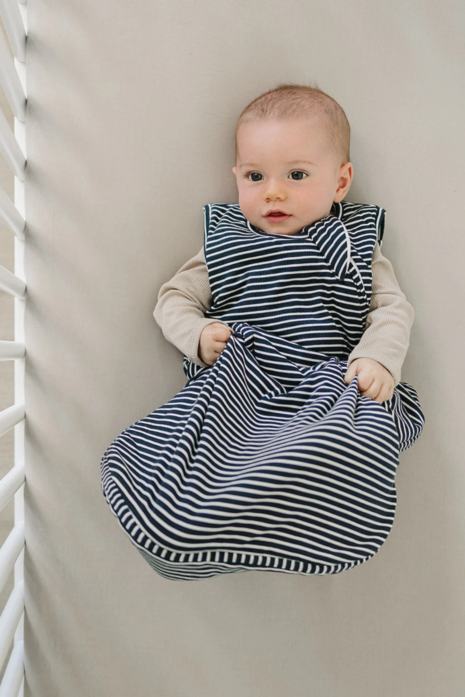 Navy Stripe Bamboo Baby Sleep Sack - Image 4