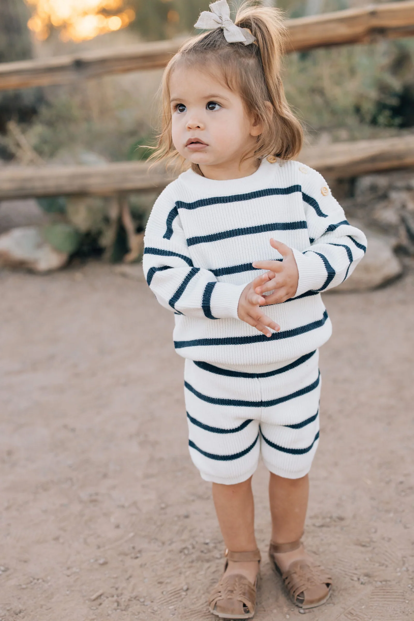 Mebie Baby Navy Stripe Knit Shorts, 100% Cotton, Gender Neutral, Baby & Toddler - Image 3