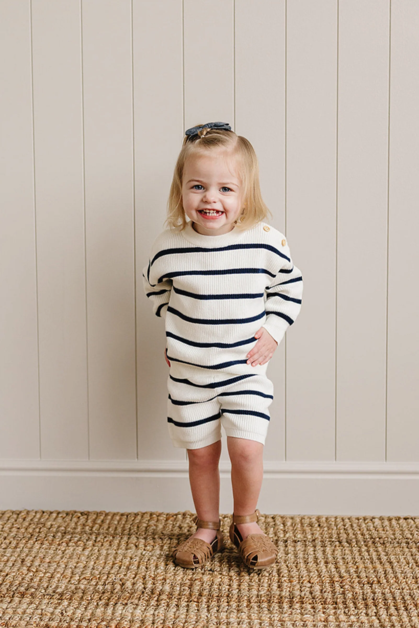 Mebie Baby Navy Stripe Knit Shorts, 100% Cotton, Gender Neutral, Baby & Toddler - Image 5