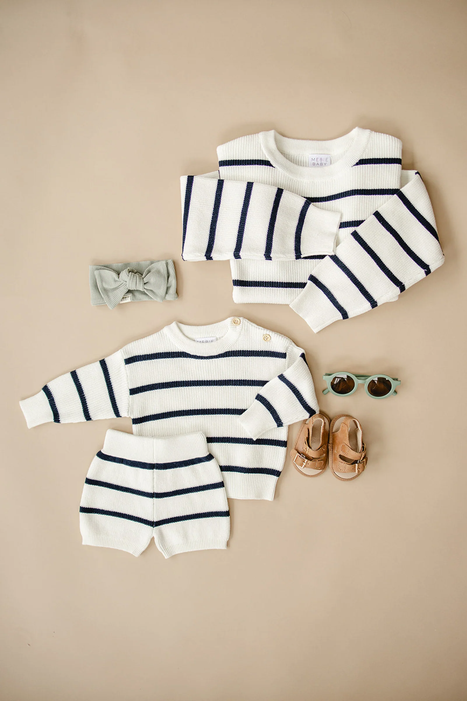 Mebie Baby Navy Stripe Knit Shorts, 100% Cotton, Gender Neutral, Baby & Toddler - Image 7