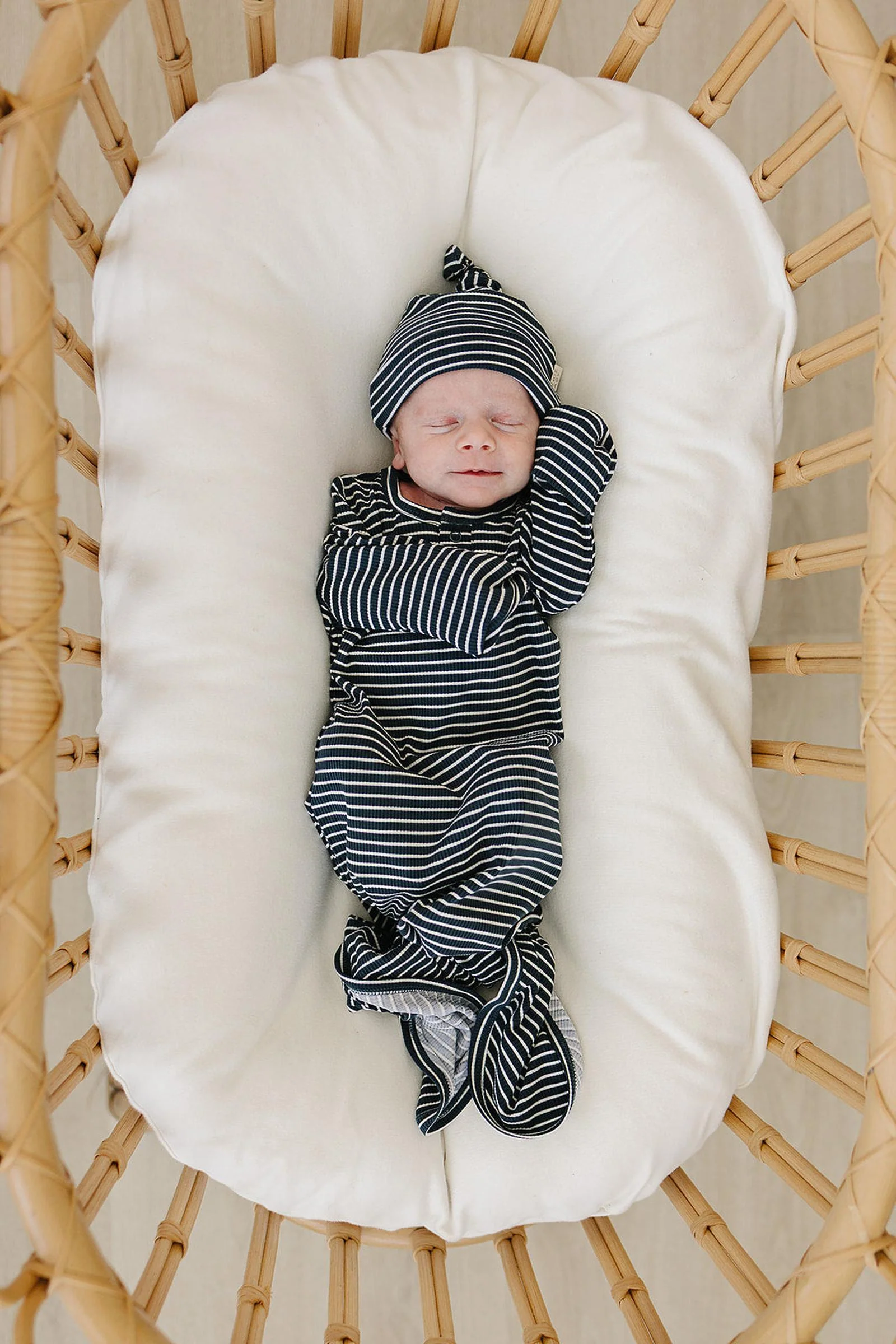 Mebie Baby Navy Stripes Knot Gown, Bamboo, Baby Essentials