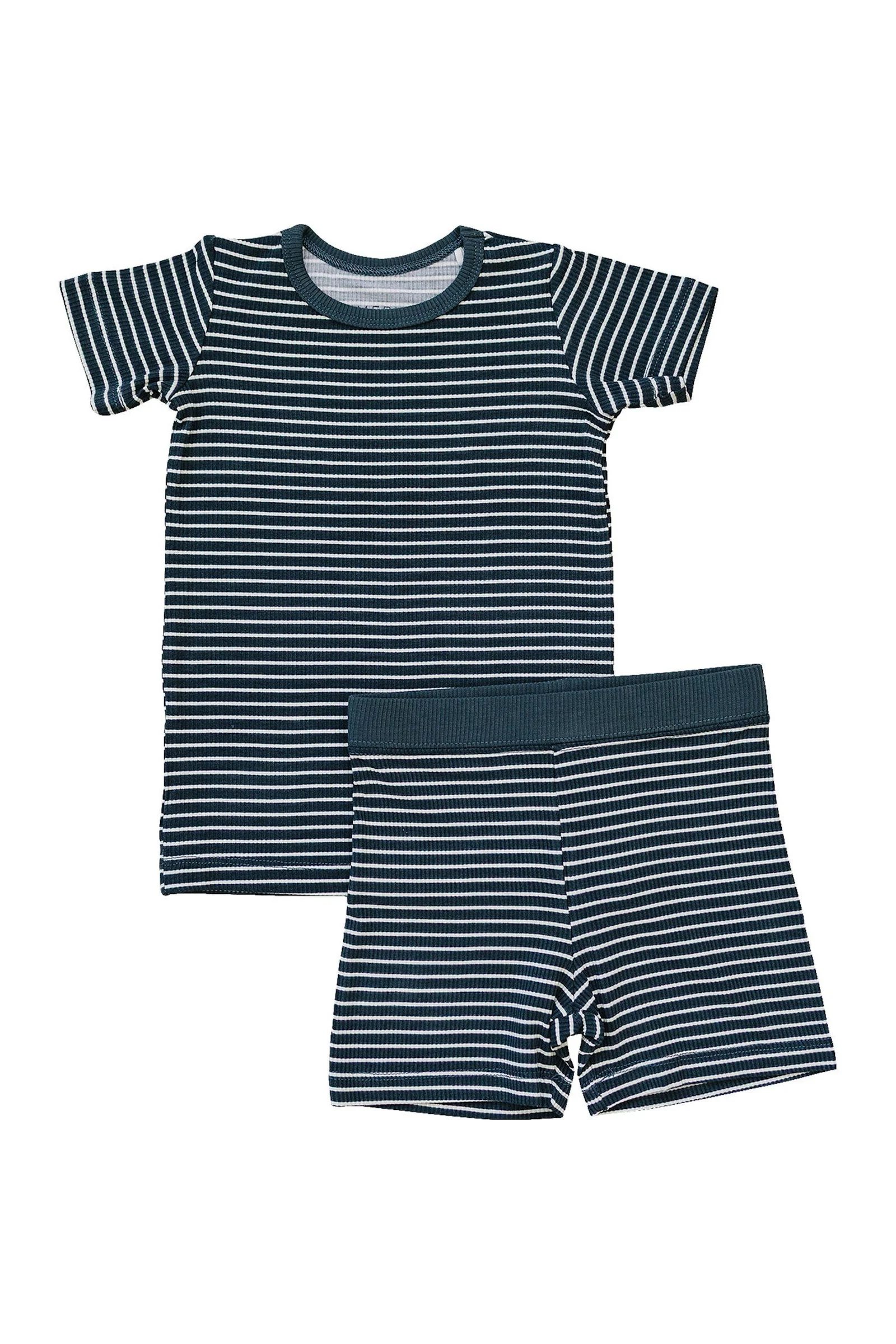 Mebie Baby Navy Stripes Ribbed Cozy Shorts Set, Bamboo, Gender Neutral, Baby, Toddler & Kids - Image 2