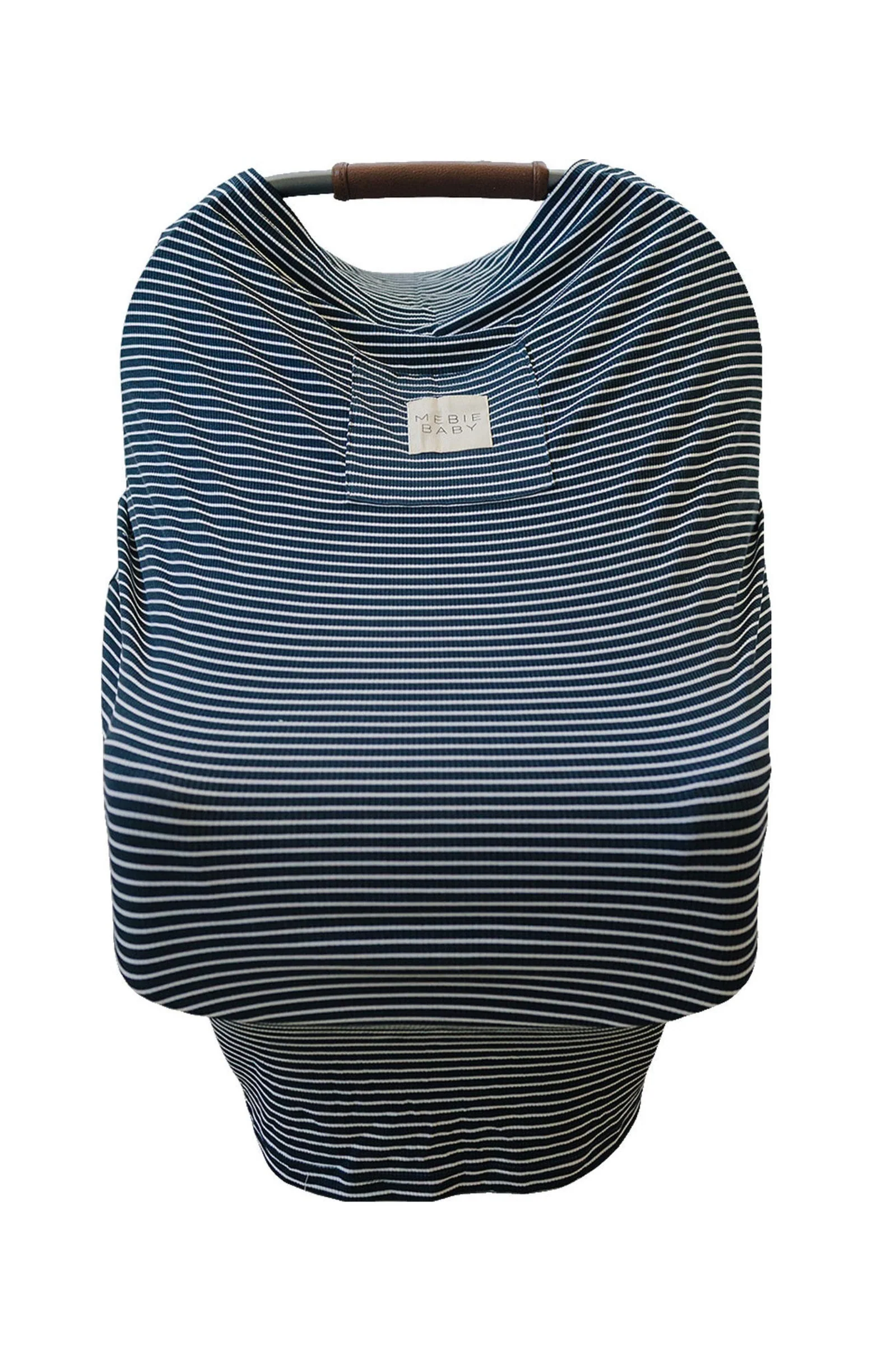 Mebie Baby Navy Stripes Ribbed Multi-Use, Bamboo, Car Seat & Nursing Cover, Gender Neutral, Baby - Image 2