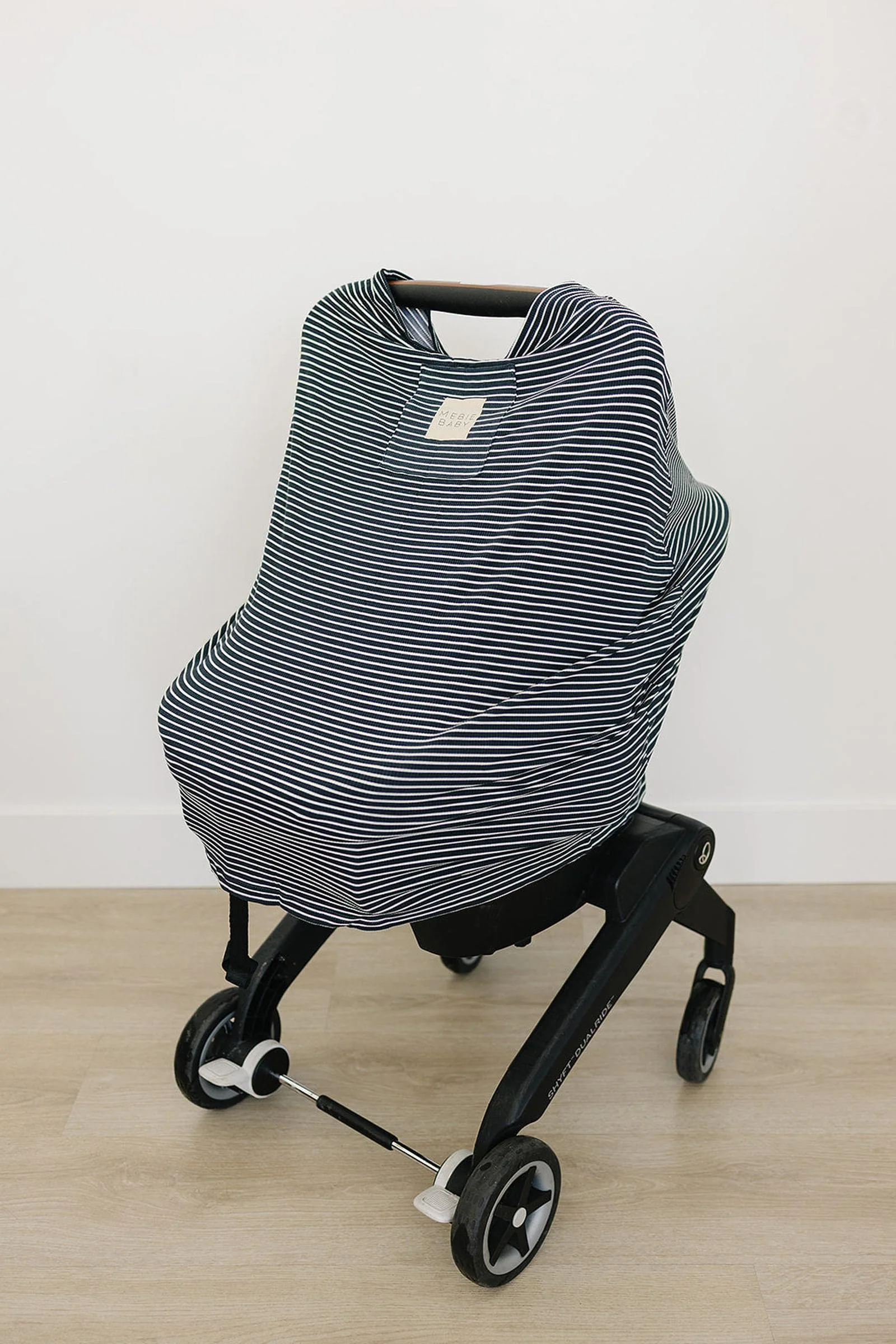 Mebie Baby Navy Stripes Ribbed Multi-Use, Bamboo, Car Seat & Nursing Cover, Gender Neutral, Baby - Image 3