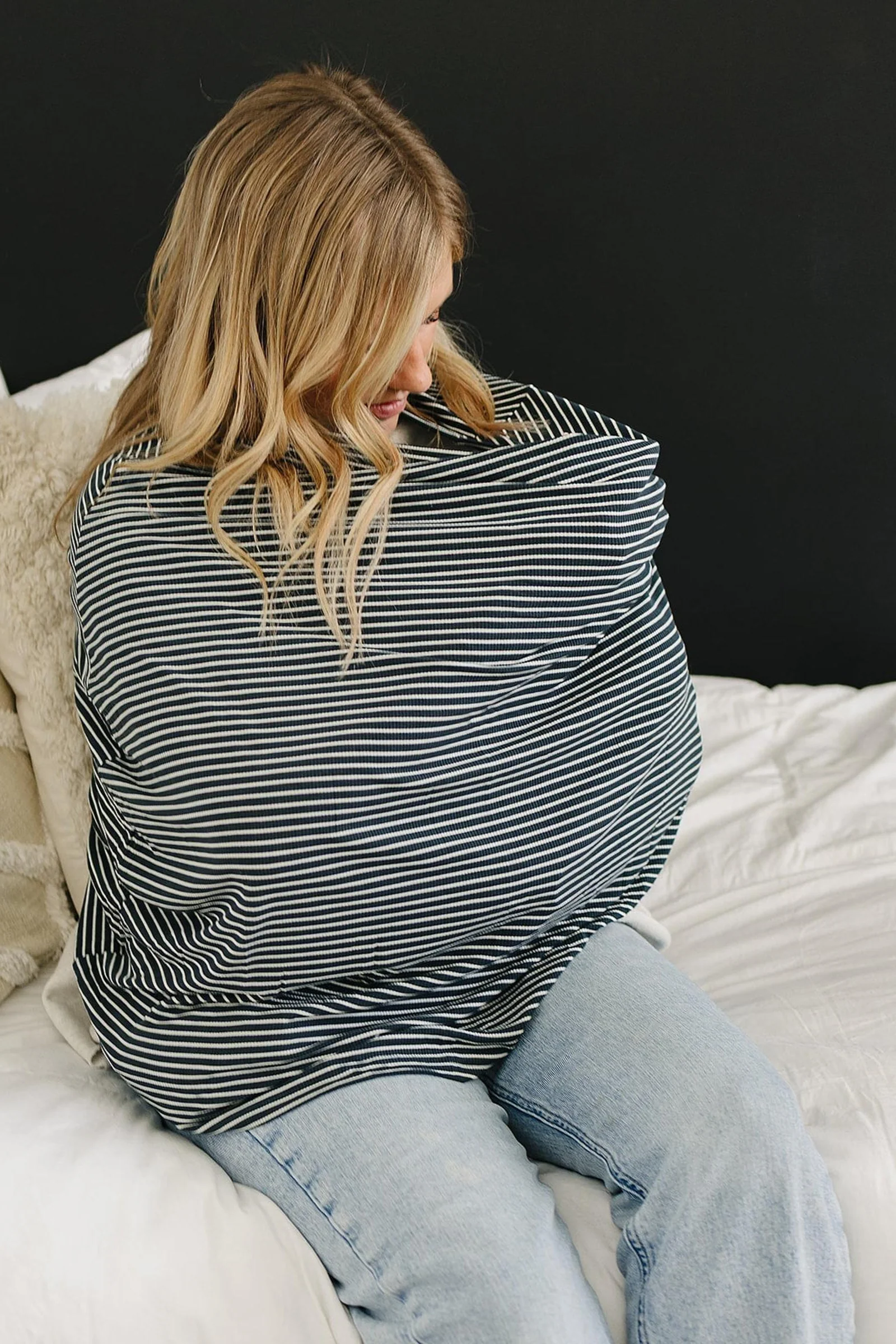 Mebie Baby Navy Stripes Ribbed Multi-Use, Bamboo, Car Seat & Nursing Cover, Gender Neutral, Baby - Image 5