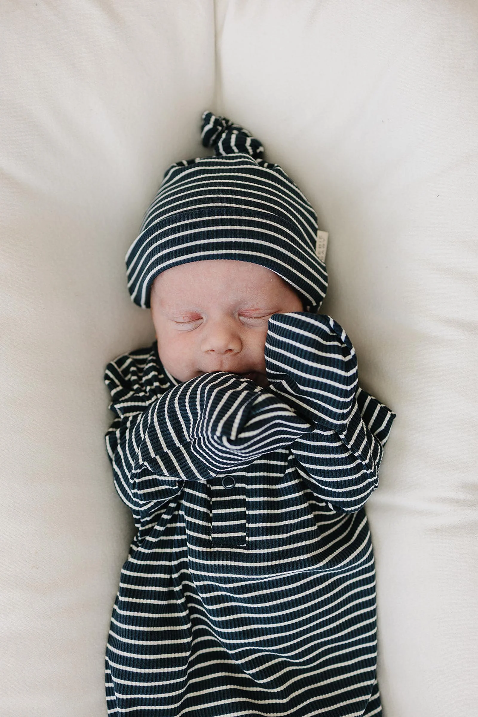 Mebie Baby Navy Stripes Ribbed Newborn Knot Hat, Bamboo, Gender Neutral, Baby - Image 3