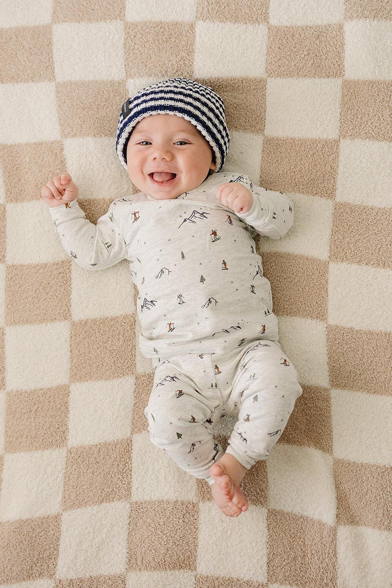 Mebie Baby Navy & White Stripe Chunky Knit Beanie, 100% Angora Wool, Gender Neutral, Baby